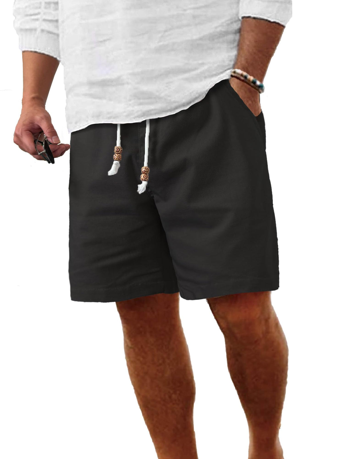 Comdecevis Men's Cotton-Linen Casual Drawstring Shorts