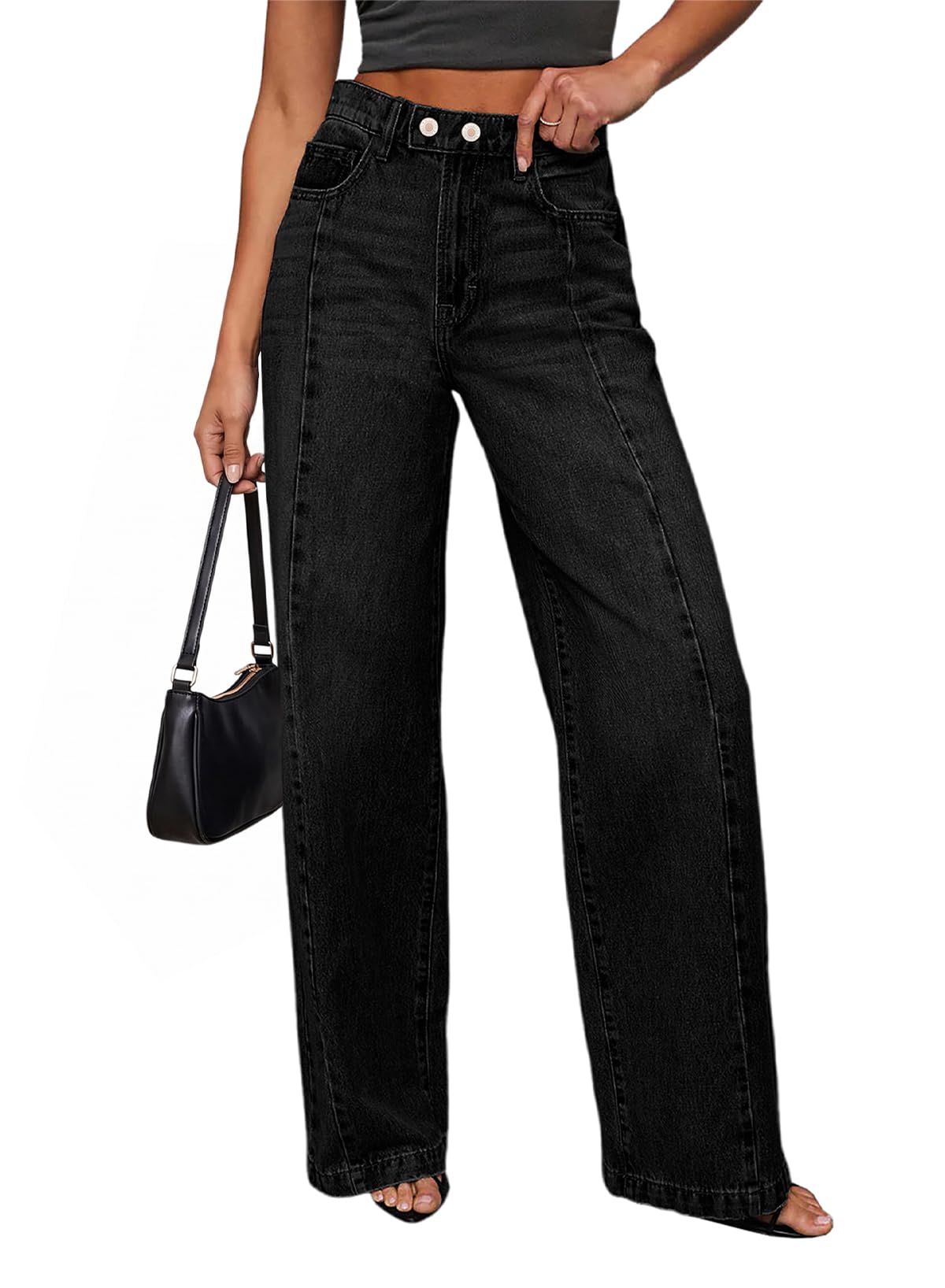 Sidefeel Women's High-Waisted Stretch Baggy Wide-Leg Jeans