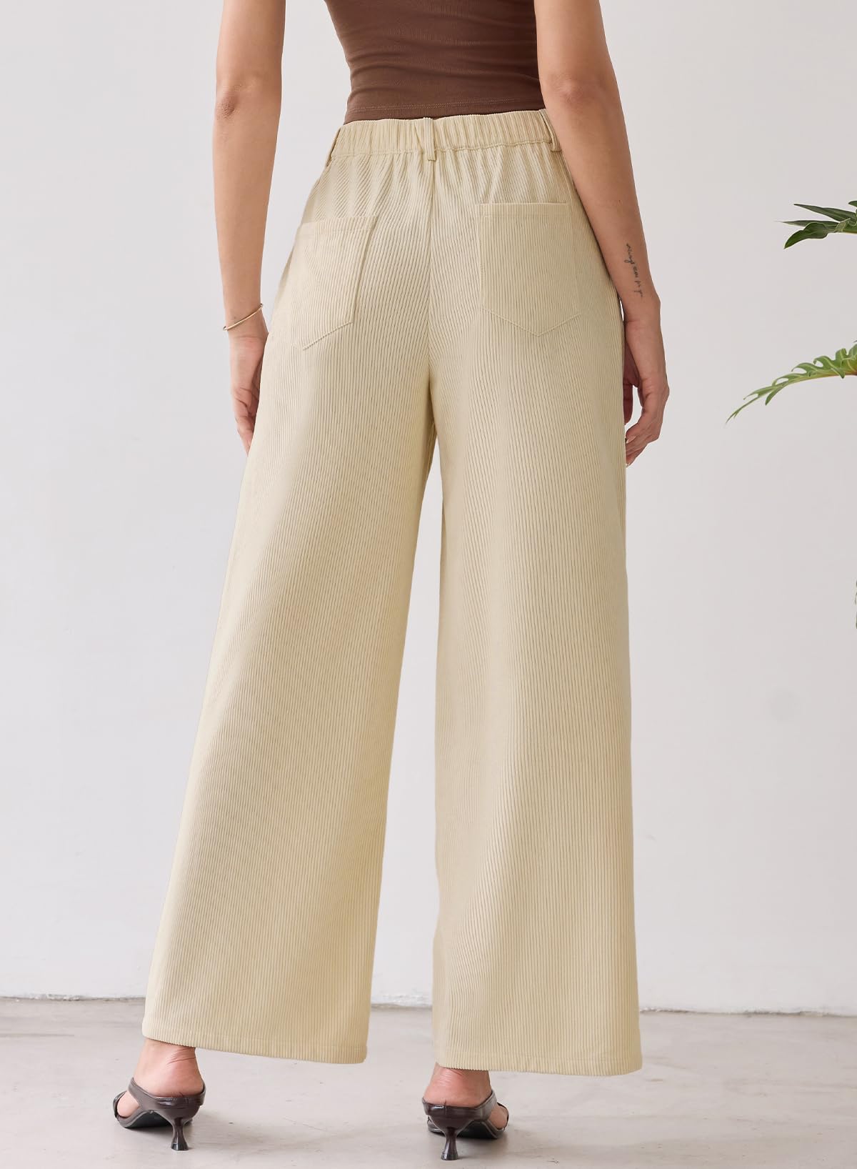 Sidefeel Corduroy Pants Women Wide Leg High Waisted Drawstring Baggy Pants