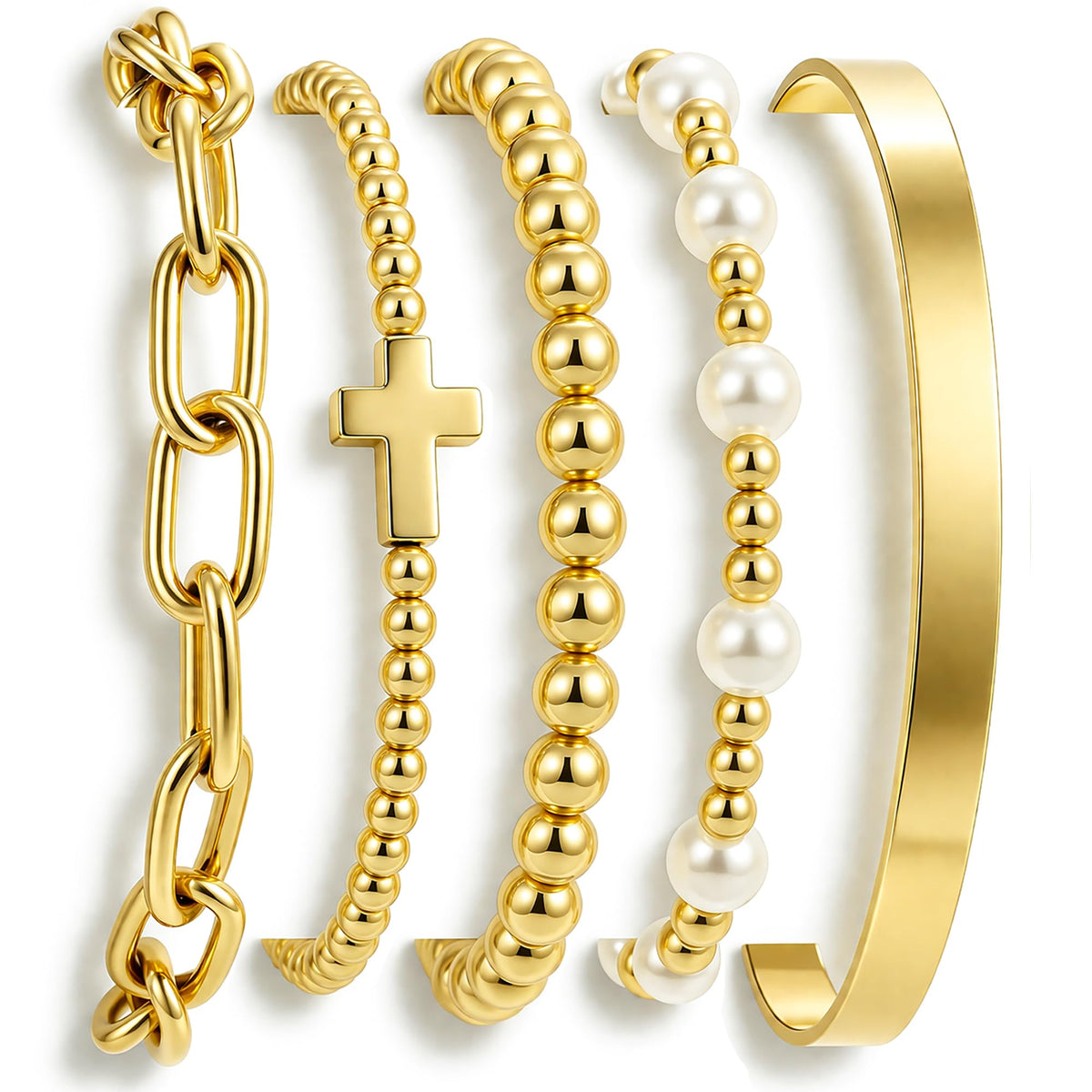 Women's 14K Gold-Plated Stackable Chunky Bangle Bracelet Set