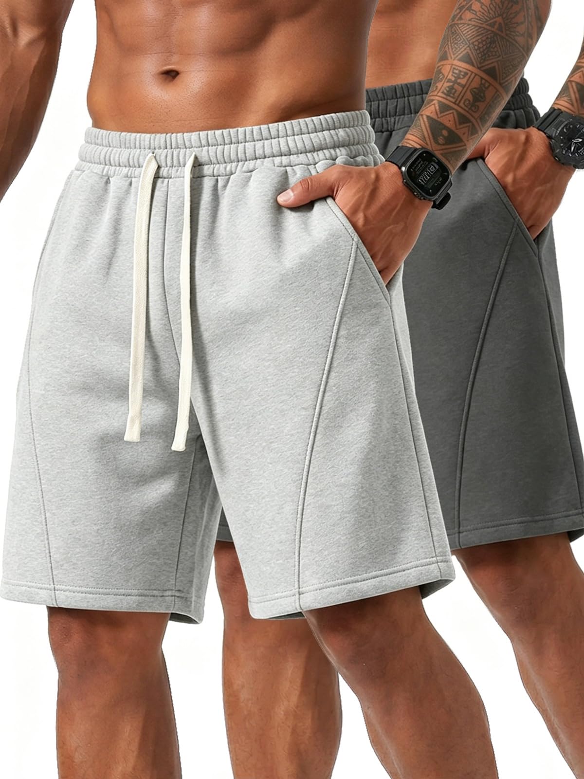 ZUY Men's Cotton Fleece 8-Inch Athletic Sweat Shorts