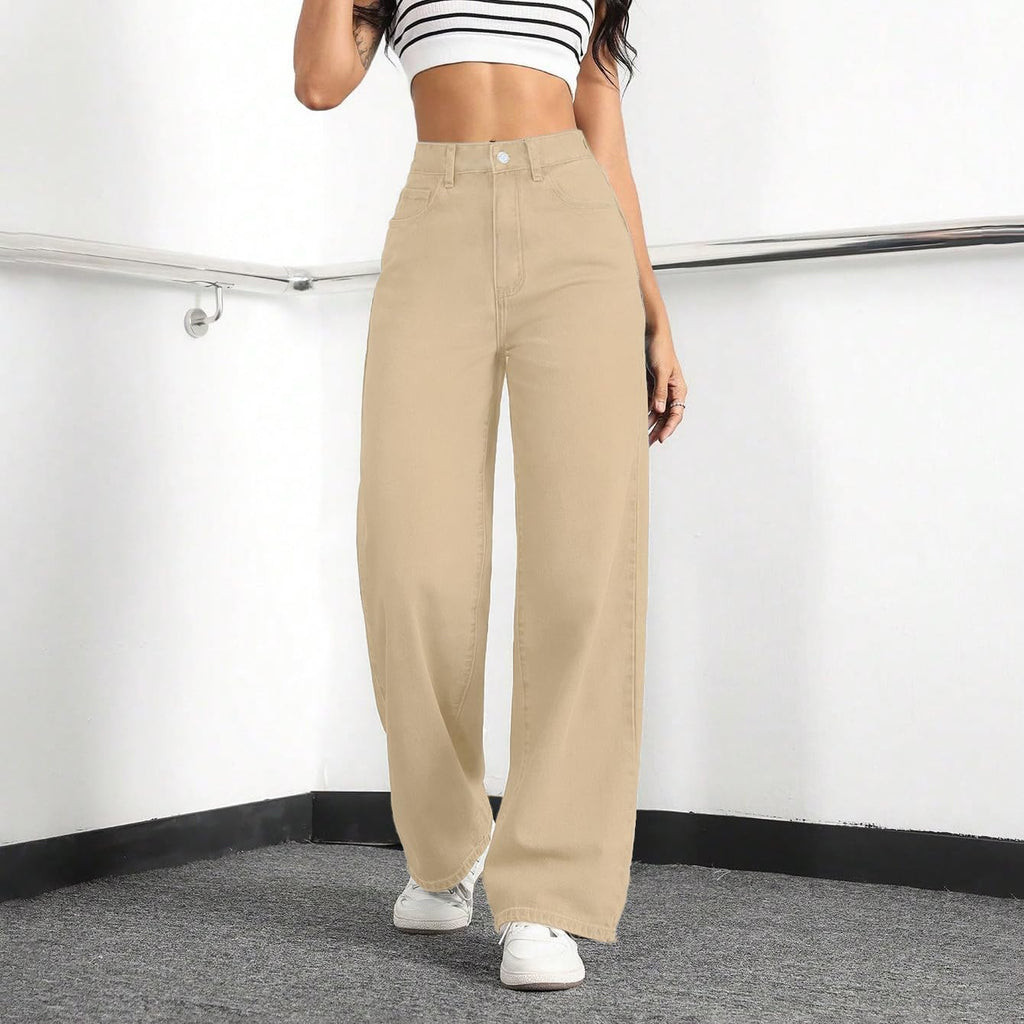 Mars Power Women's High-Waisted Wide-Leg Straight Jeans