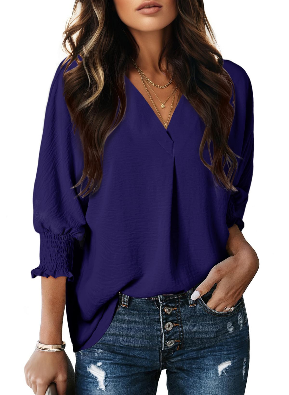 Dokotoo 3/4 Length Sleeve Womens Tops Dressy Blouses Collared Shirts