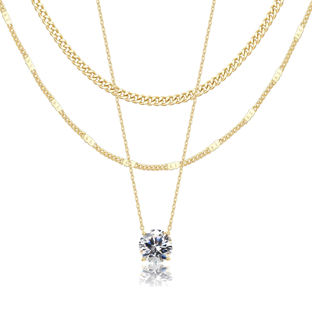 WomenGifts Layered Gold Necklaces for Women, 14K Gold Sterling Silver Plated Dainty Pendant Necklace Set Non Tarnish, Chunky Stackable Cuban Chain Choker, Trendy Birthstone Vacation Jewelry Gift