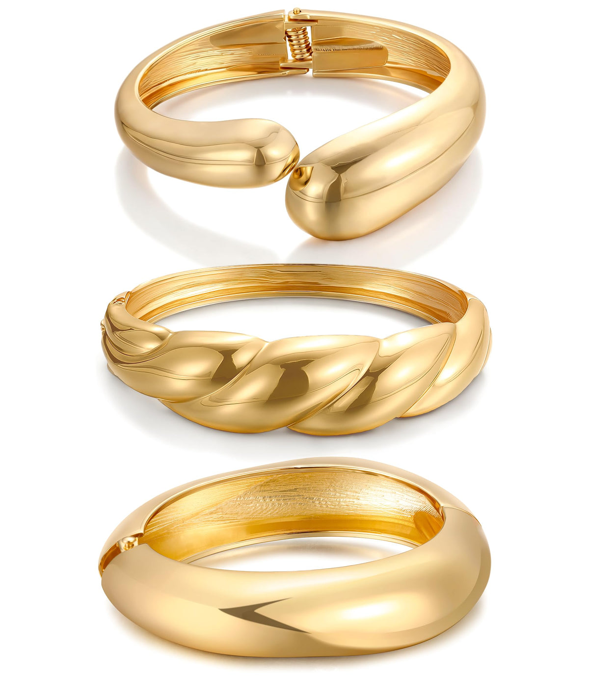 Women's 14K Gold-Plated Stackable Chunky Bangle Bracelet Set