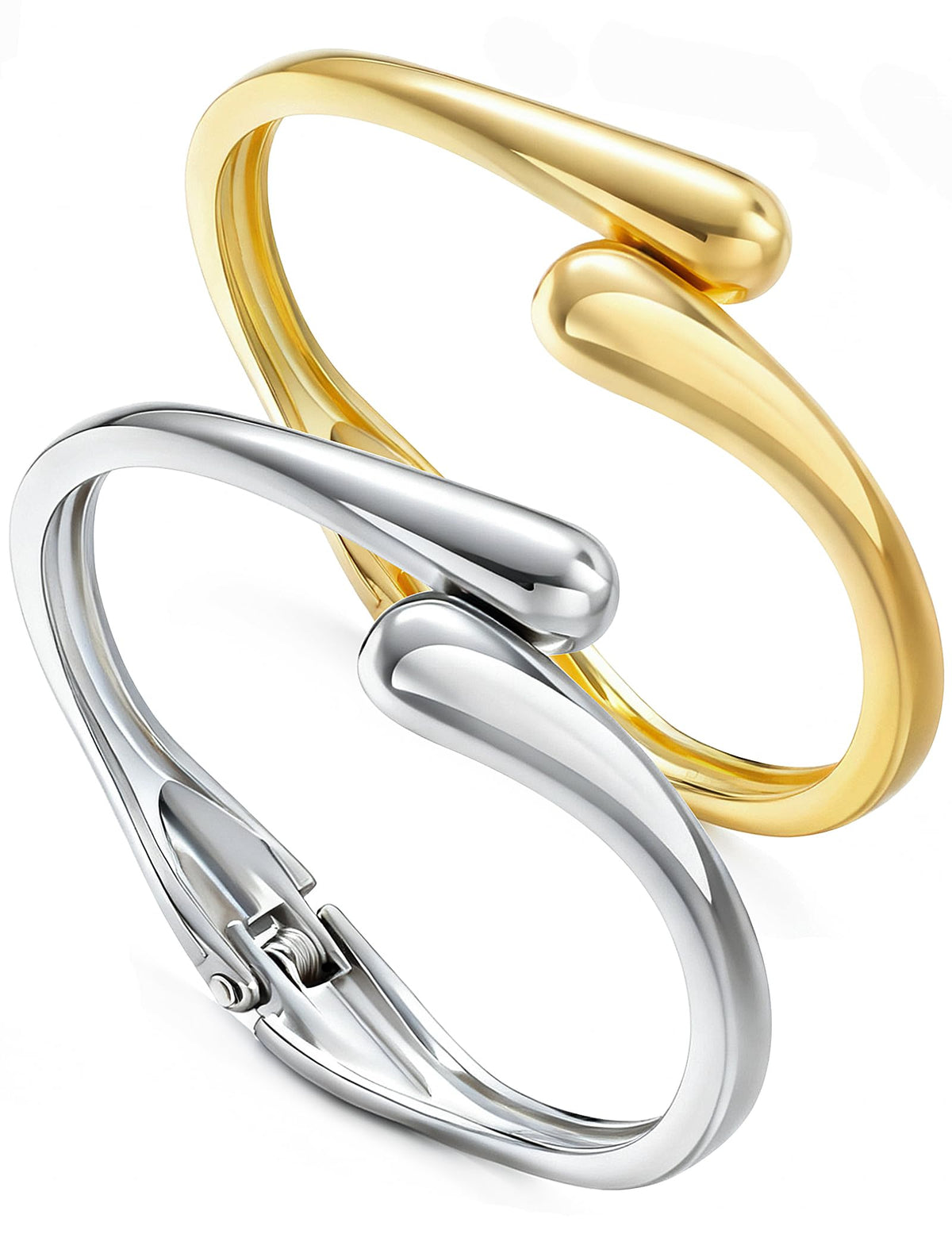 Women's 14K Gold-Plated Stackable Chunky Bangle Bracelet Set