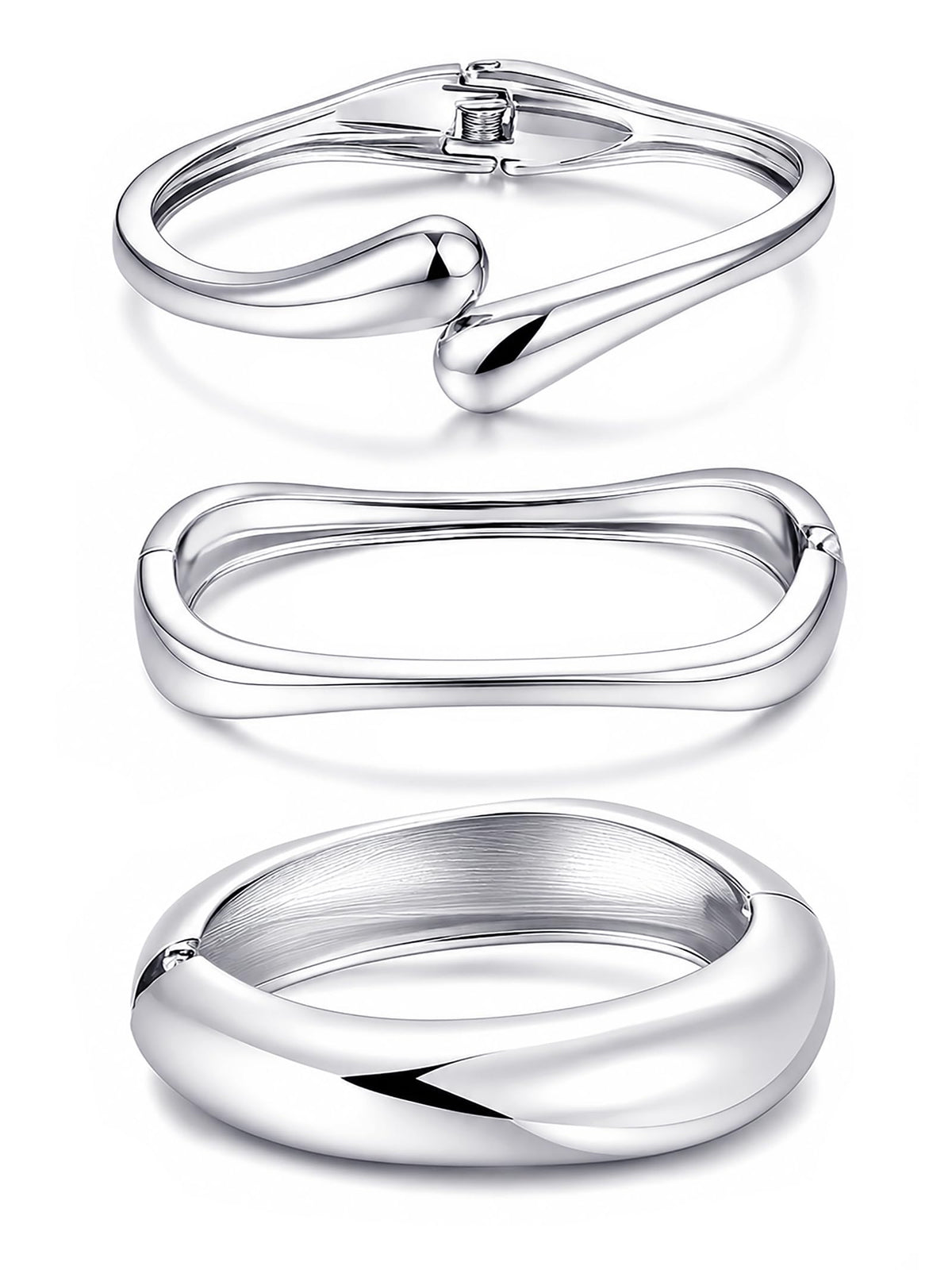 Women's 14K Gold-Plated Stackable Chunky Bangle Bracelet Set
