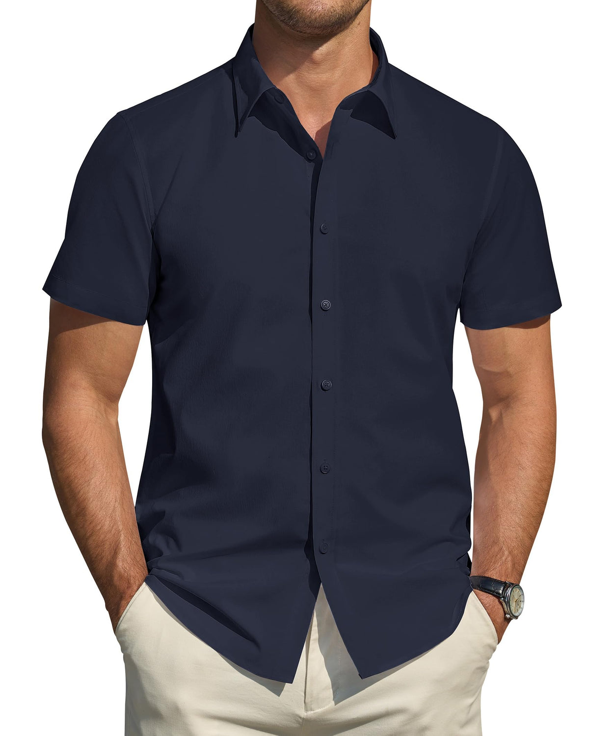 J.VER Men's Short Sleeve Dress Shirts Stretch Stain Shield Casual Button Down Shirts Solid Formal Shirt