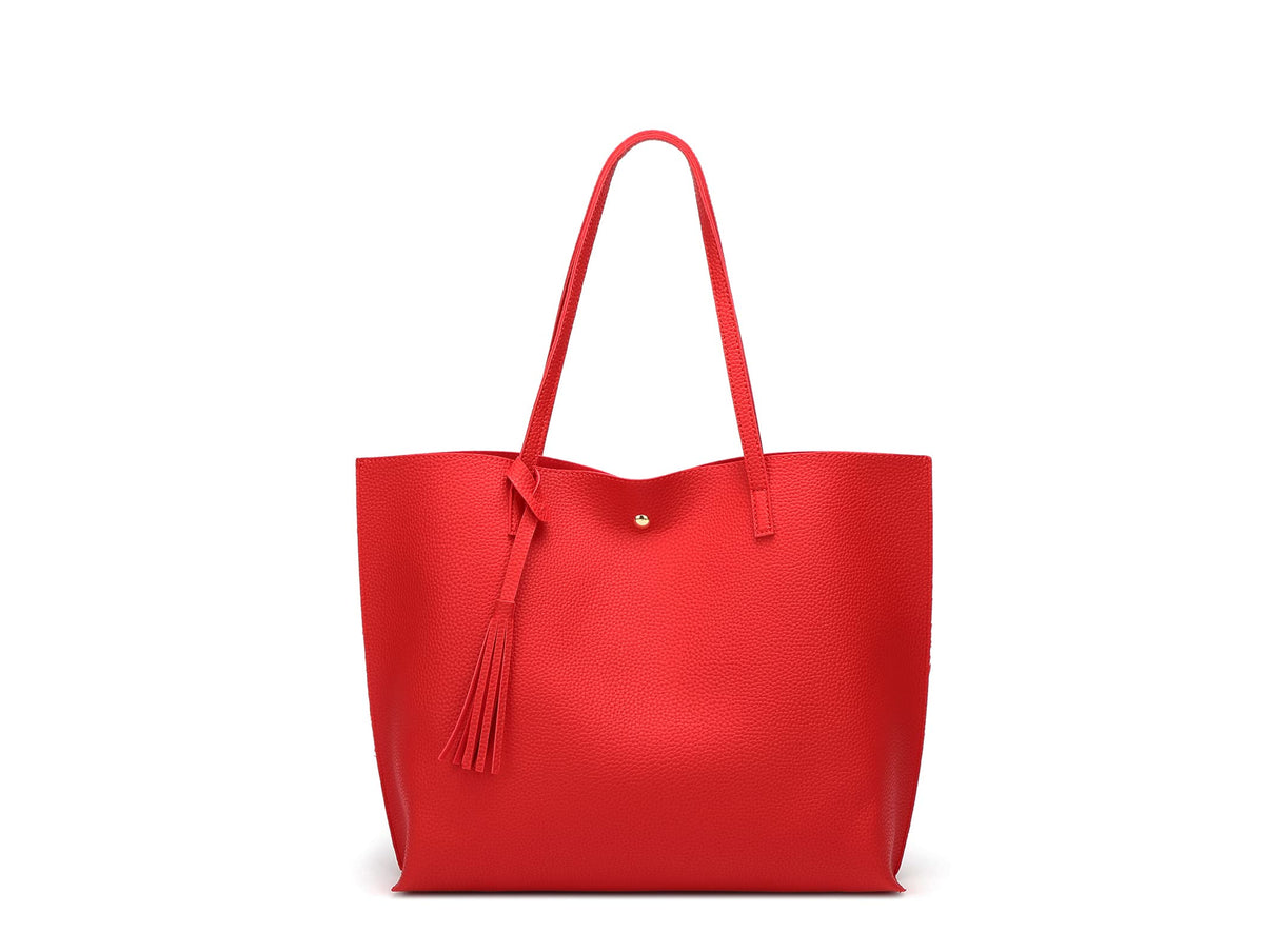 Dreubea Women's Soft Faux Leather Large Tassel Tote Shoulder Bag