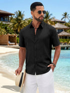 COOFANDY Men's Textured Linen Short Sleeve Button-Down Shirt
