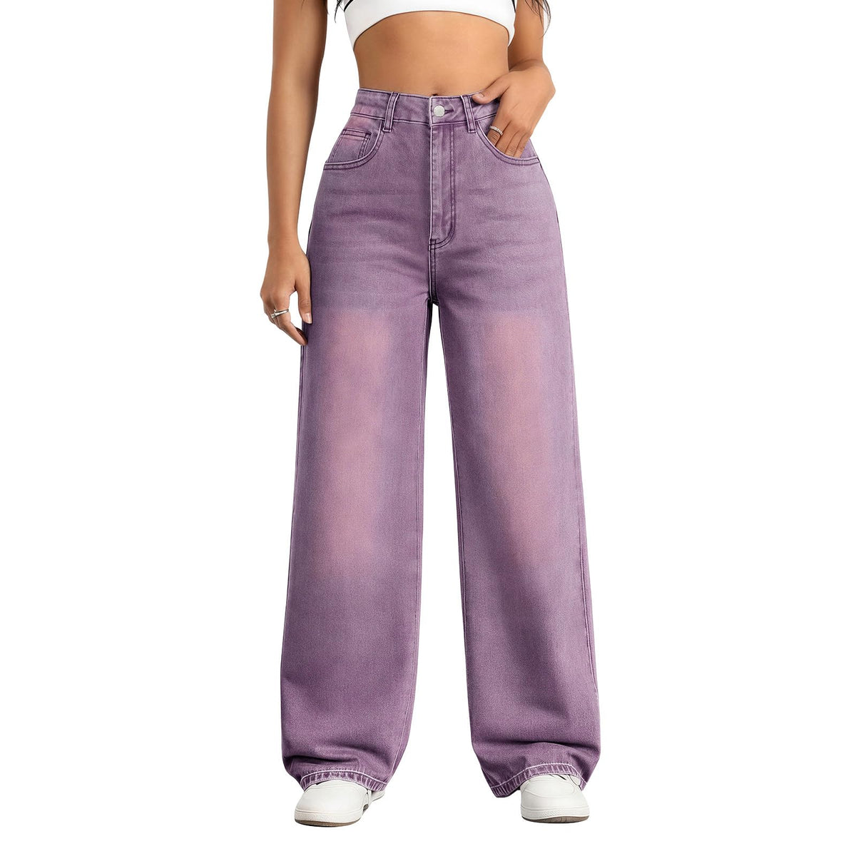 Mars Power Women's High-Waisted Wide-Leg Straight Jeans