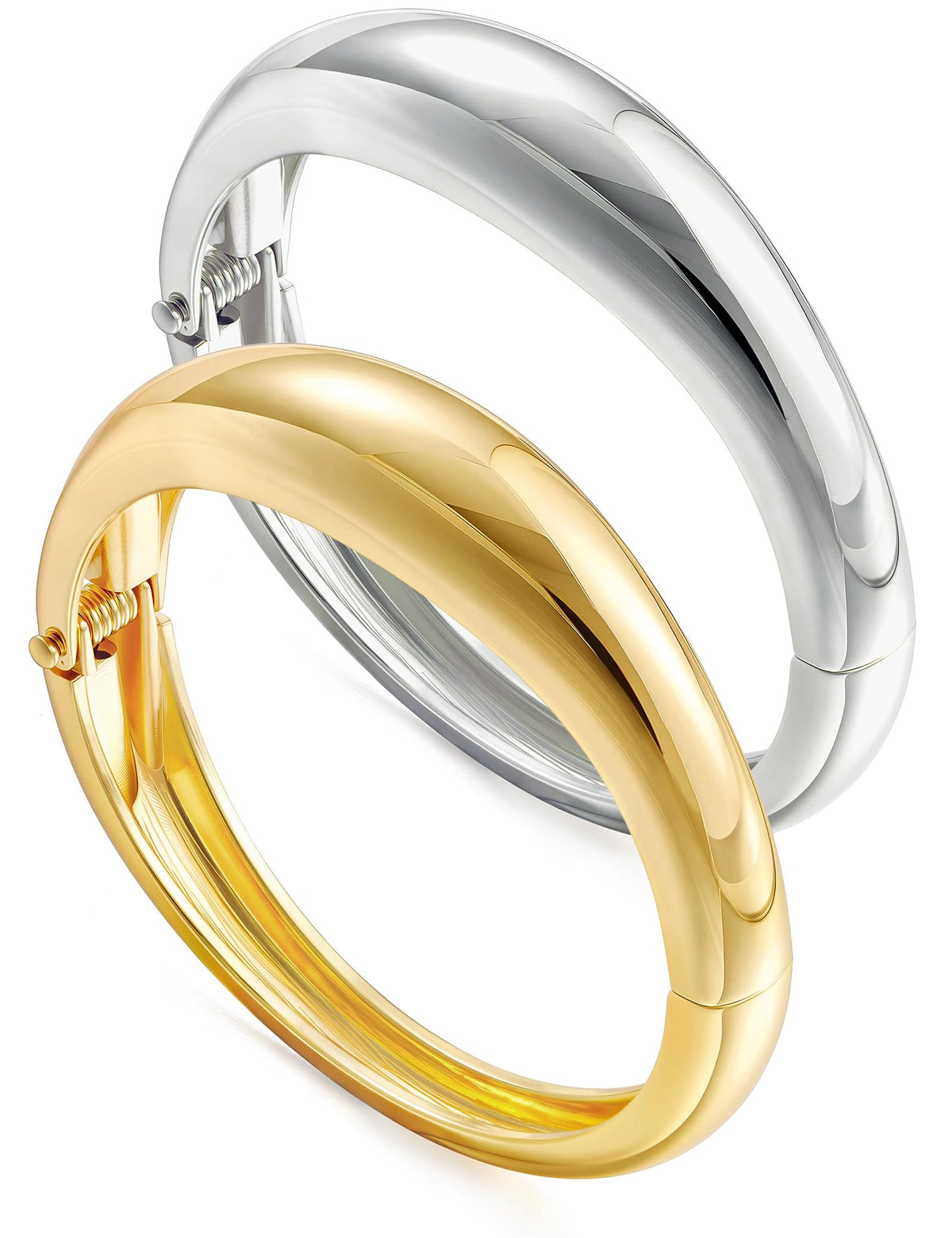 Women's 14K Gold-Plated Stackable Chunky Bangle Bracelet Set