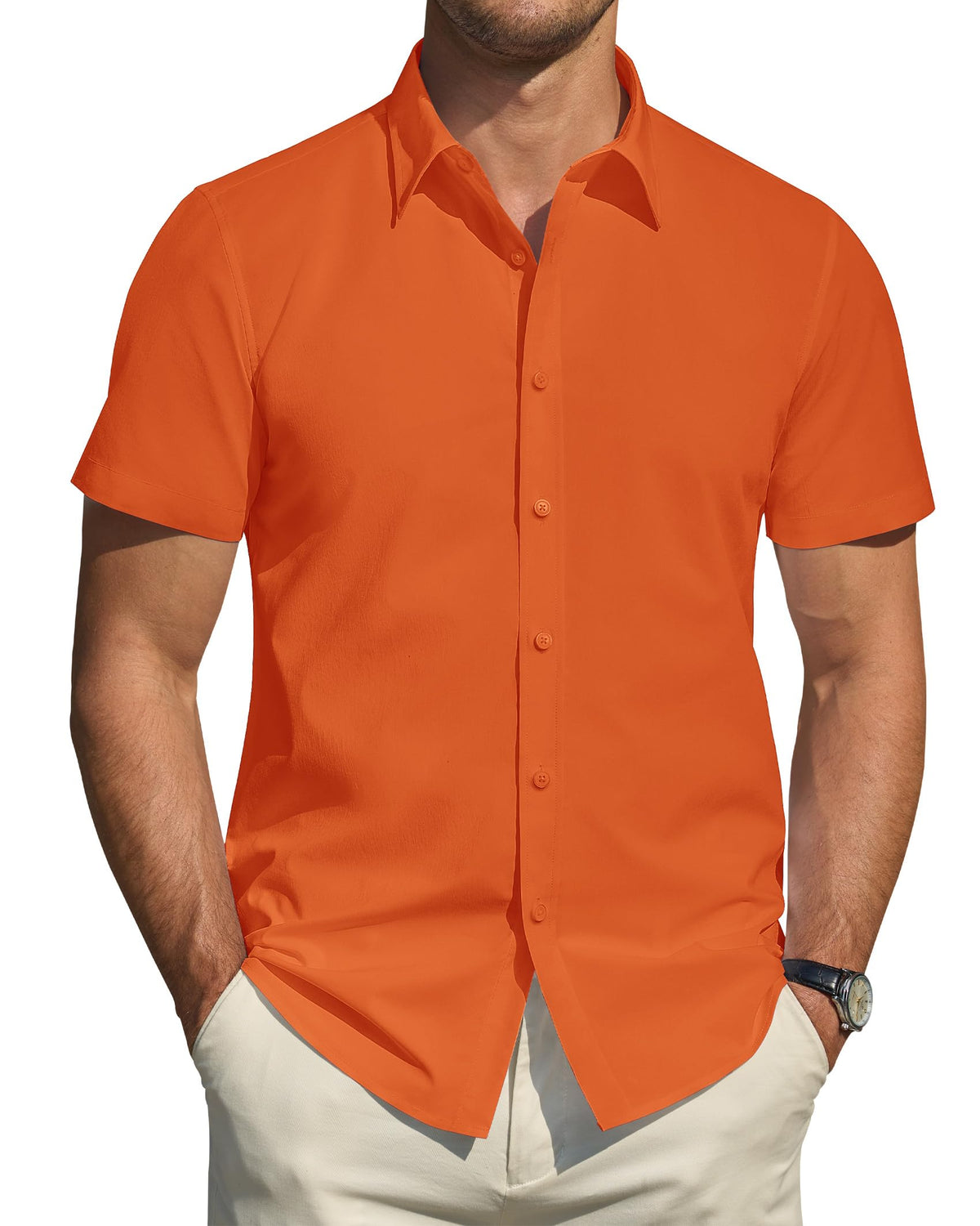 J.VER Men's Short Sleeve Dress Shirts Stretch Stain Shield Casual Button Down Shirts Solid Formal Shirt