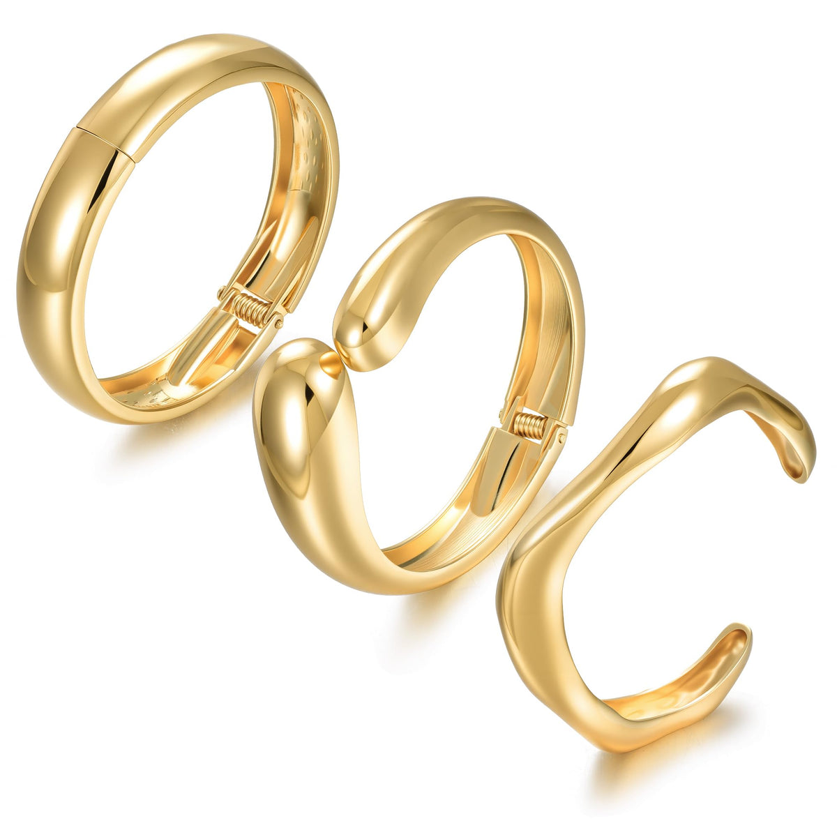 Women's 14K Gold-Plated Stackable Chunky Bangle Bracelet Set