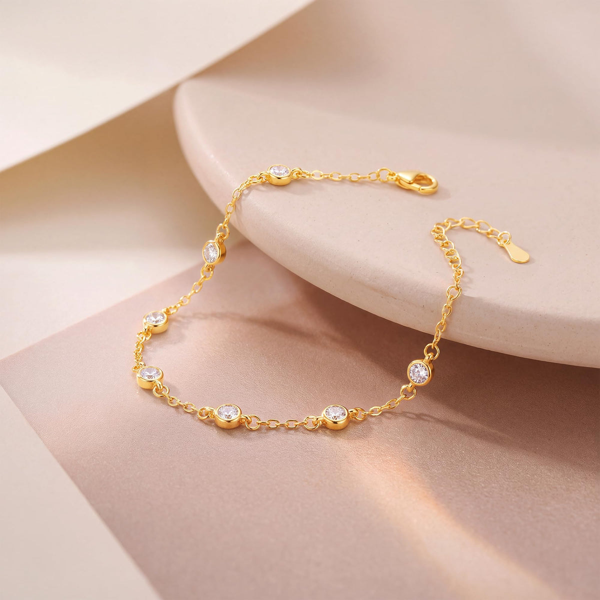 uniqtrue Women's 14K Gold-Plated Cubic Zirconia Hand Chain Bracelet