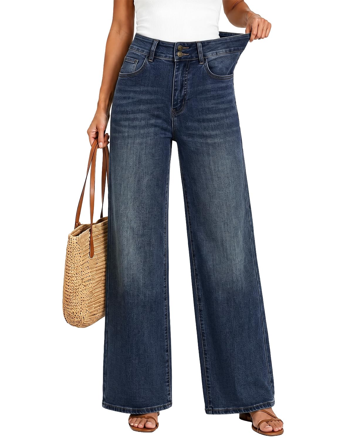UPNET Women's High-Waisted Stretch Wide-Leg Baggy Jeans