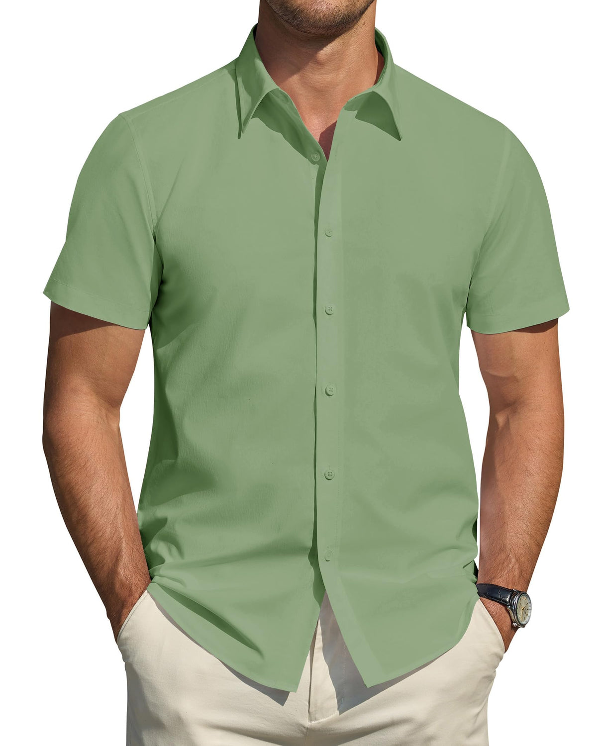J.VER Men's Short Sleeve Dress Shirts Stretch Stain Shield Casual Button Down Shirts Solid Formal Shirt