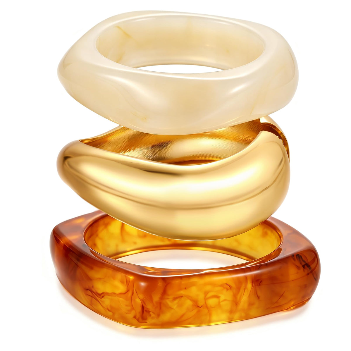 Women's 14K Gold-Plated Stackable Chunky Bangle Bracelet Set