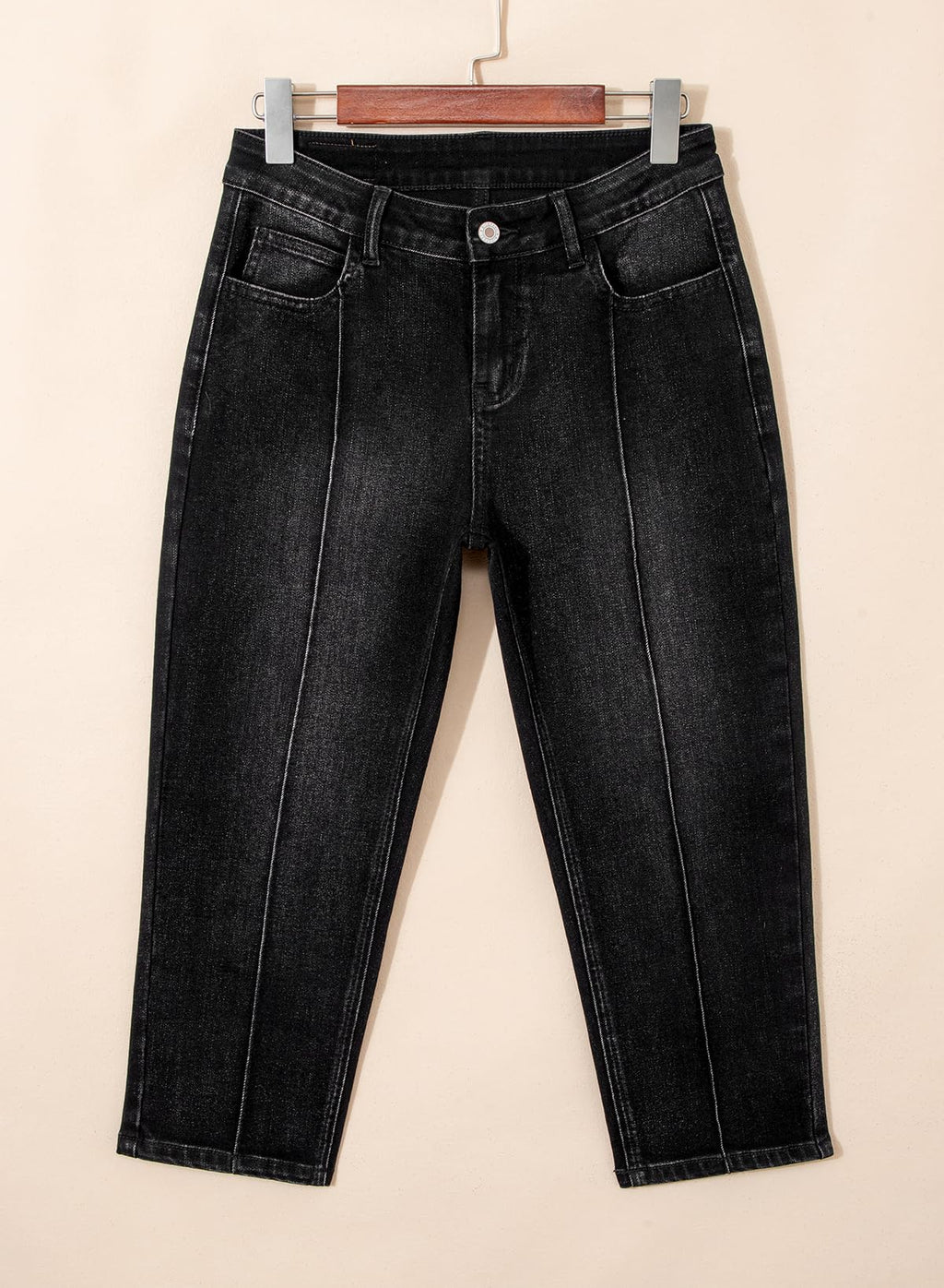 Sidefeel Women's Capri Jeans Mid Rise Skinny Stretchy Front Seam Capri Leggings Denim Pants