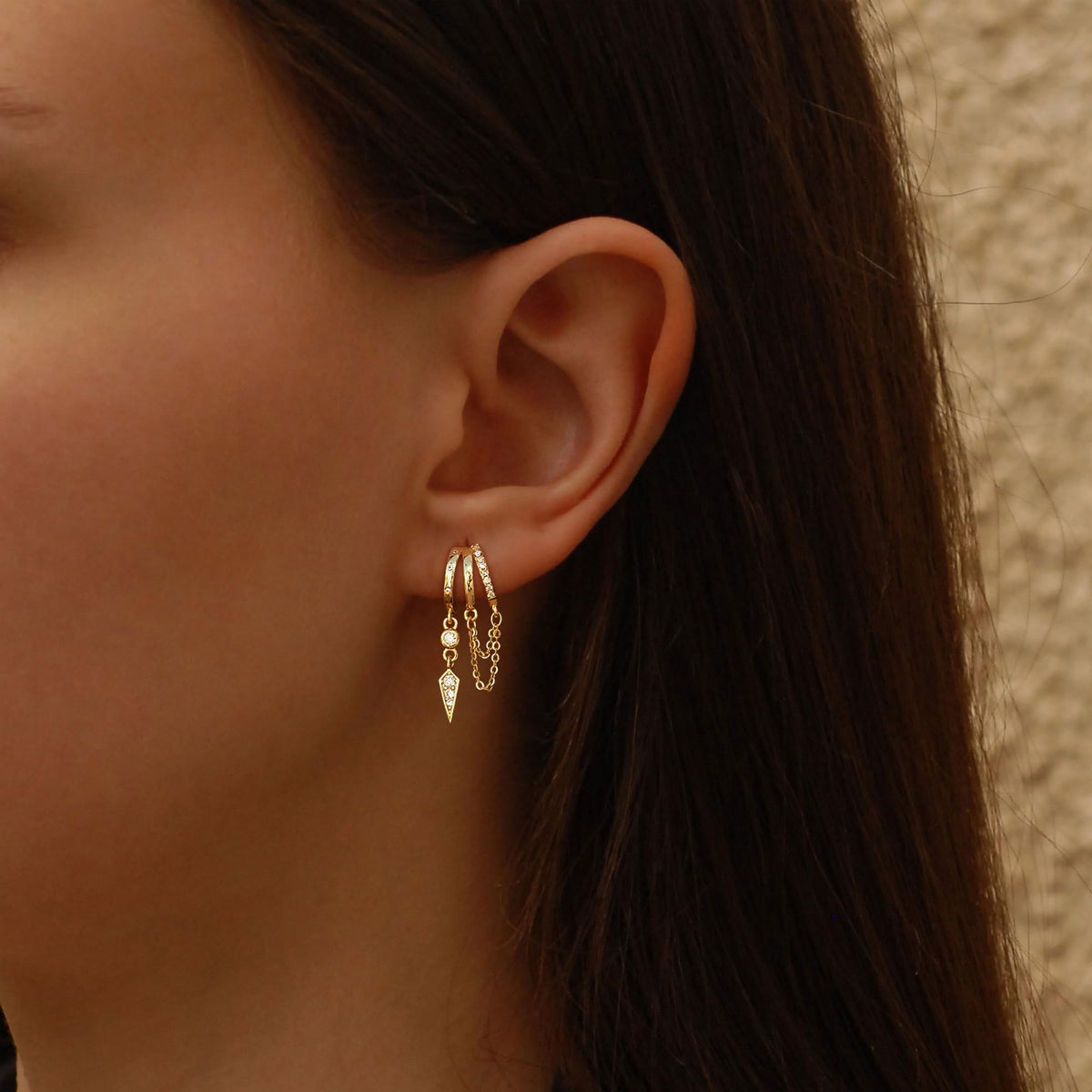 SELSHE Women's 14K Gold-Plated Triple Huggie Drop Earrings