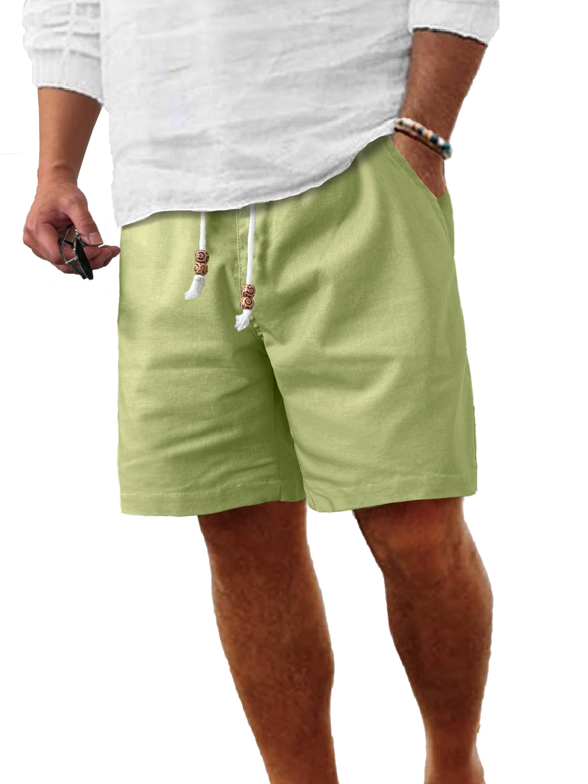 Comdecevis Men's Cotton-Linen Casual Drawstring Shorts