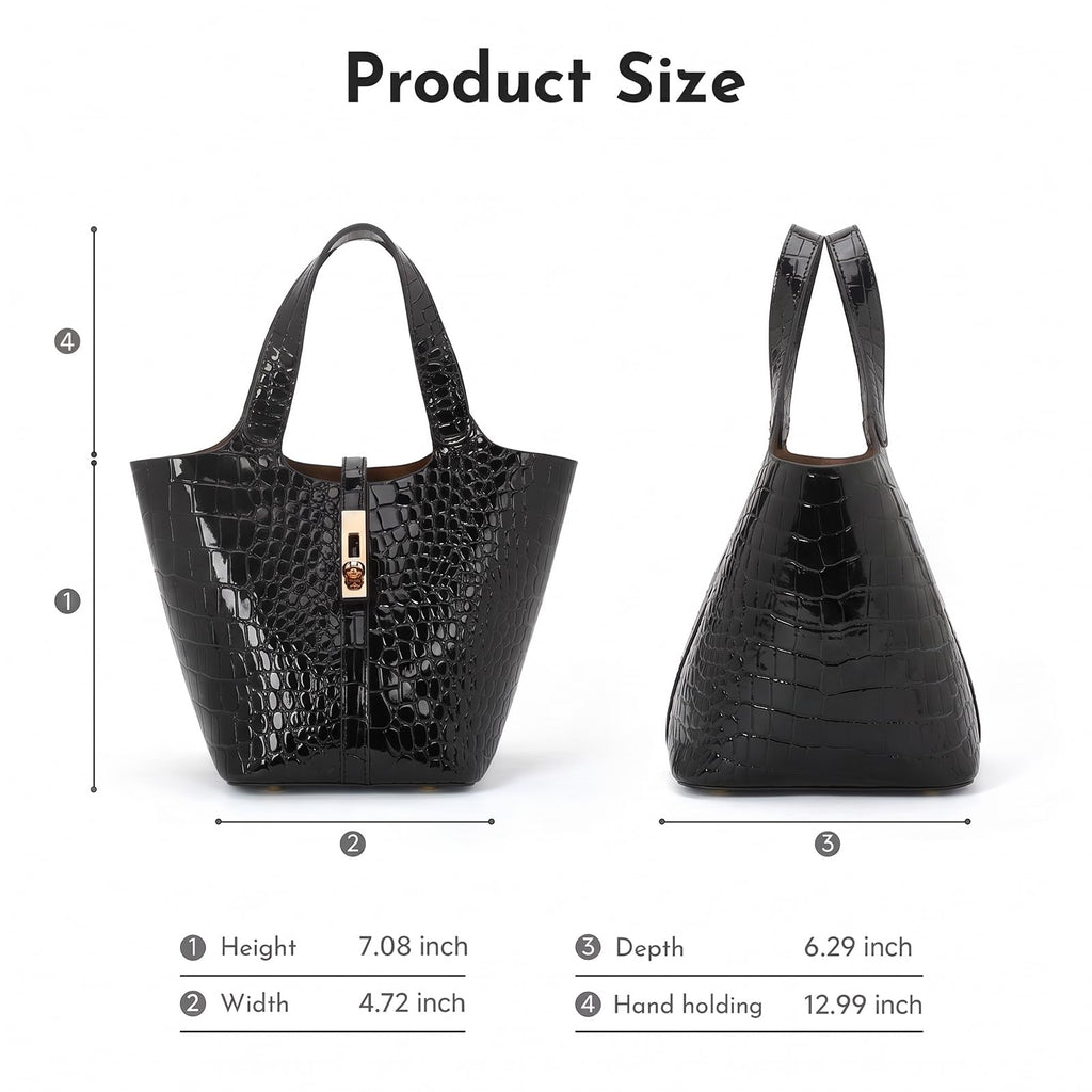 Tote Bag for Women Top Handle Handbag Satchel Bag for Women Vegan Leather Lock Design Bucket Purse for Work Evening