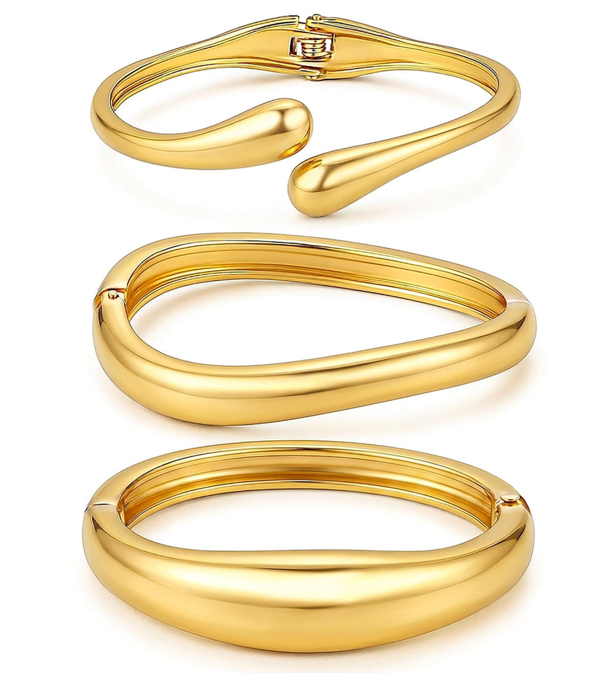 Women's 14K Gold-Plated Stackable Chunky Bangle Bracelet Set
