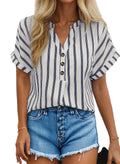 Dokotoo Womens Shirts Dressy Casual Summer Batwing Sleeve Shirt Trendy V Neck Button Down Striped Tops and Blouses
