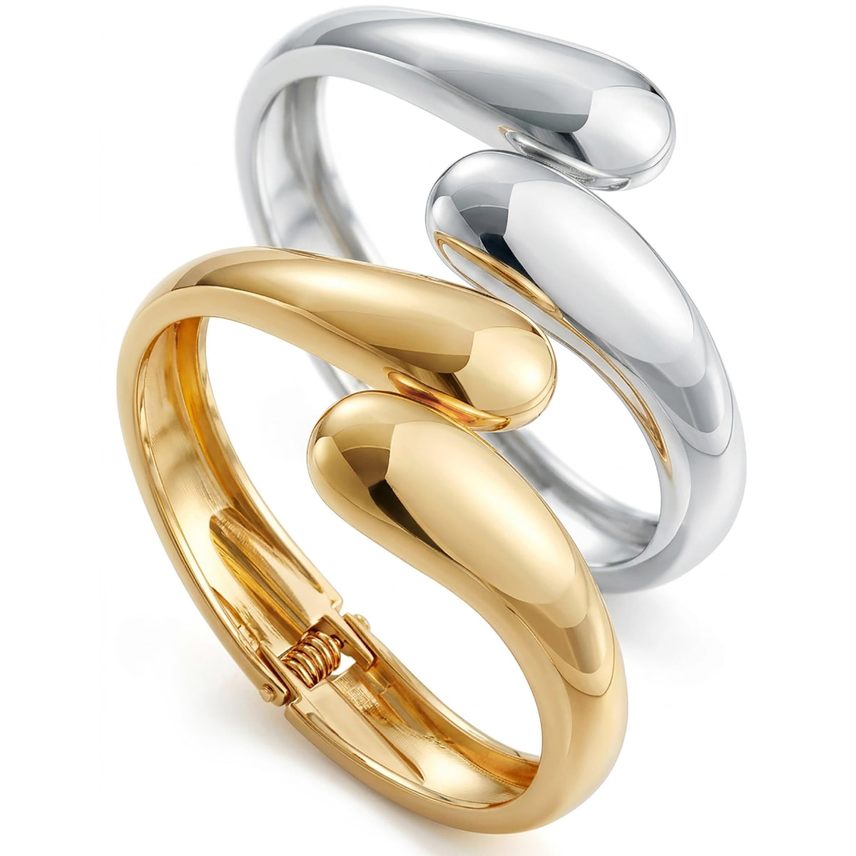 Women's 14K Gold-Plated Stackable Chunky Bangle Bracelet Set