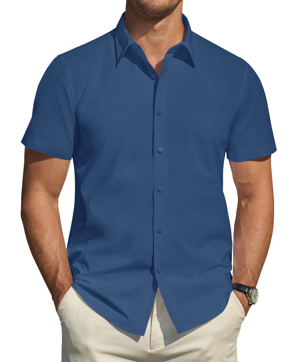 J.VER Men's Short Sleeve Dress Shirts Stretch Stain Shield Casual Button Down Shirts Solid Formal Shirt