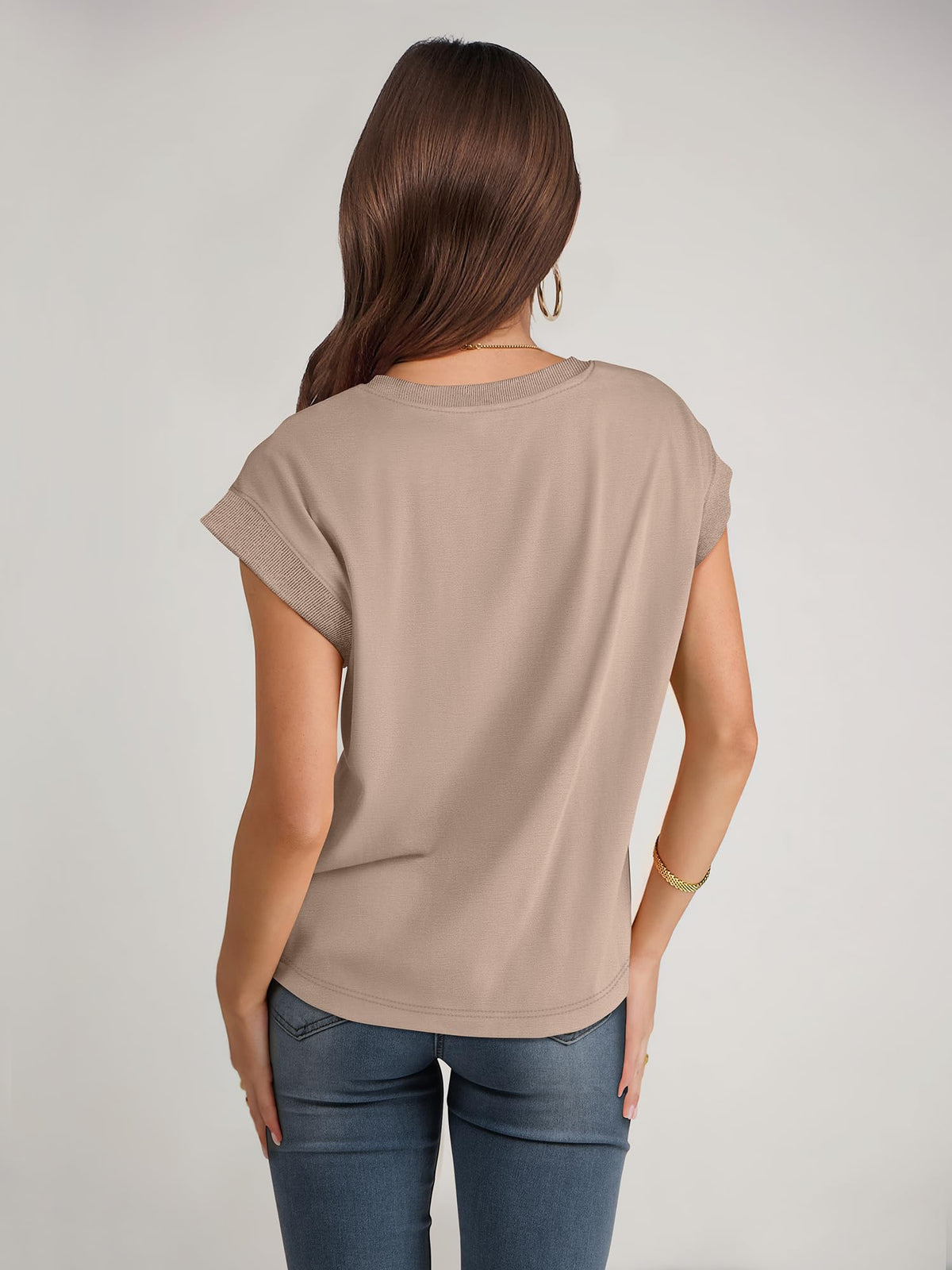 ANRABESS Women Cap Sleeve Tops 2026 Trendy Summer Loose Fit Cute Basic T Shirts Business Dressy Casual Outfits Clothes Khaki Medium