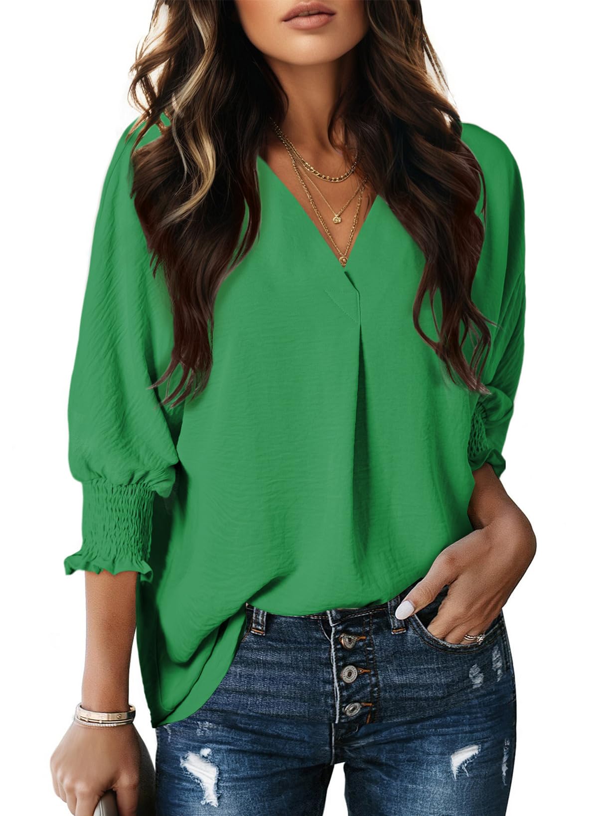 Dokotoo 3/4 Length Sleeve Womens Tops Dressy Blouses Collared Shirts