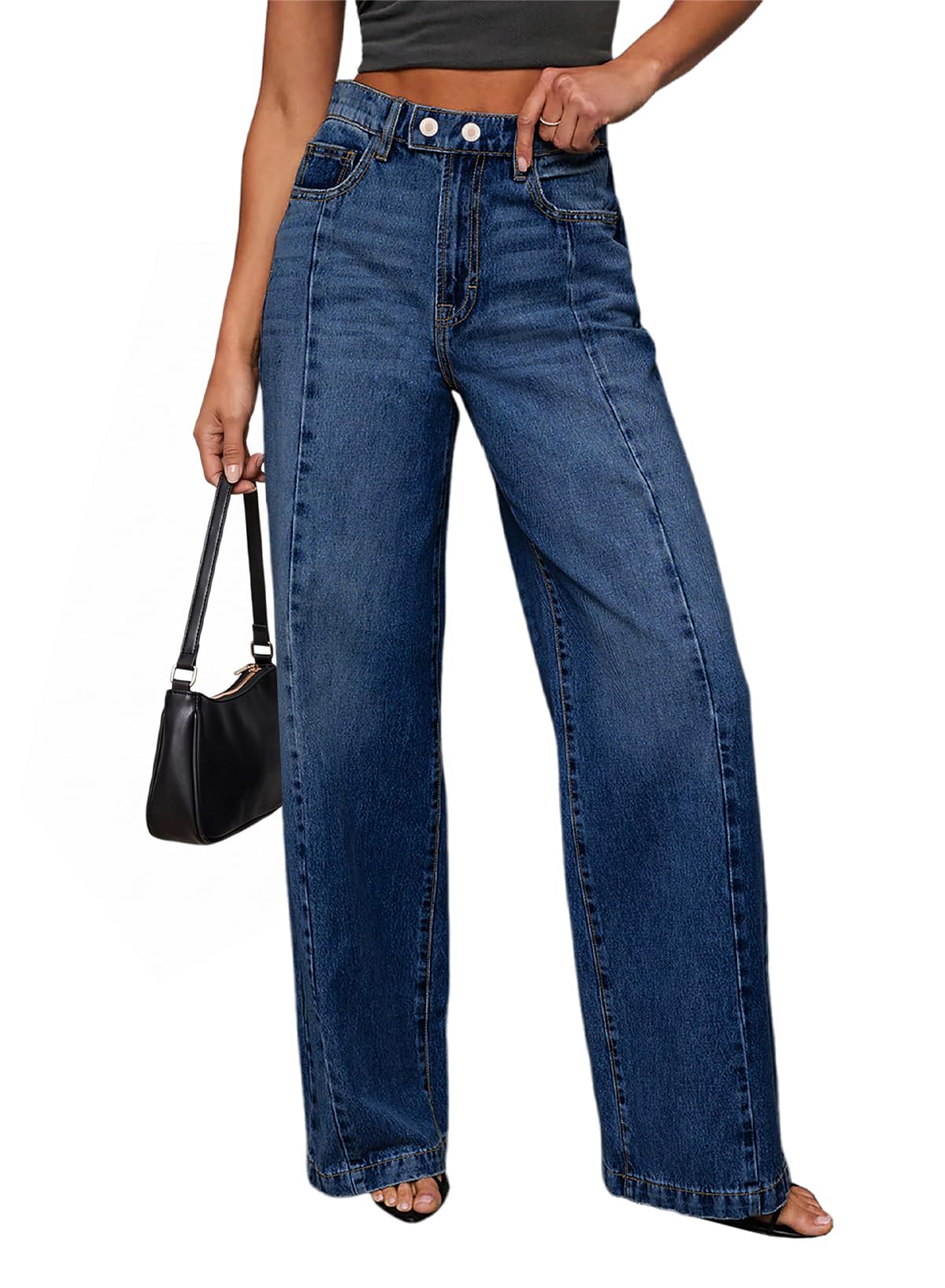 Sidefeel Women's Wide Leg Jeans High Waisted Stretchy Baggy Denim Pants