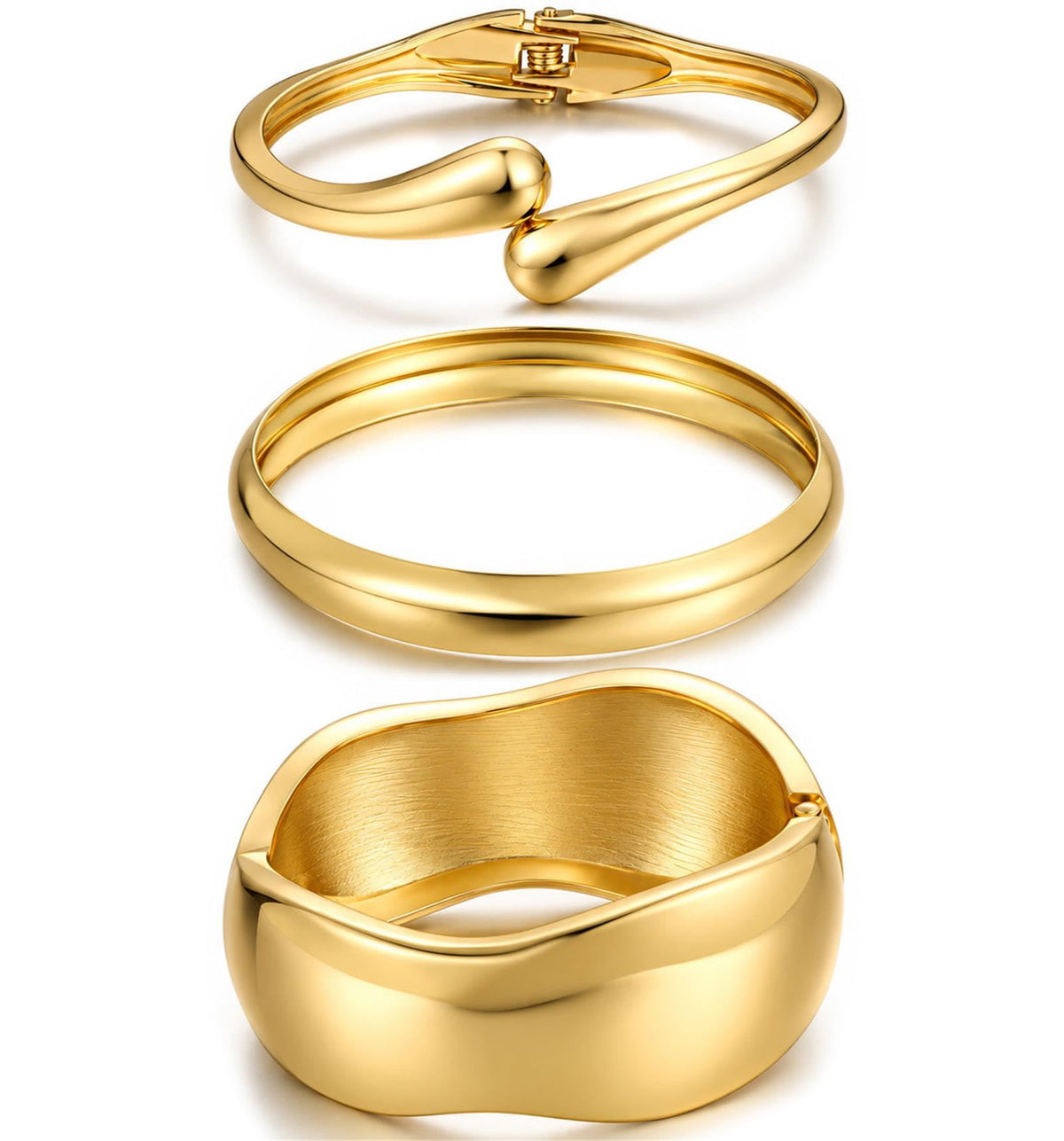 Women's 14K Gold-Plated Stackable Chunky Bangle Bracelet Set