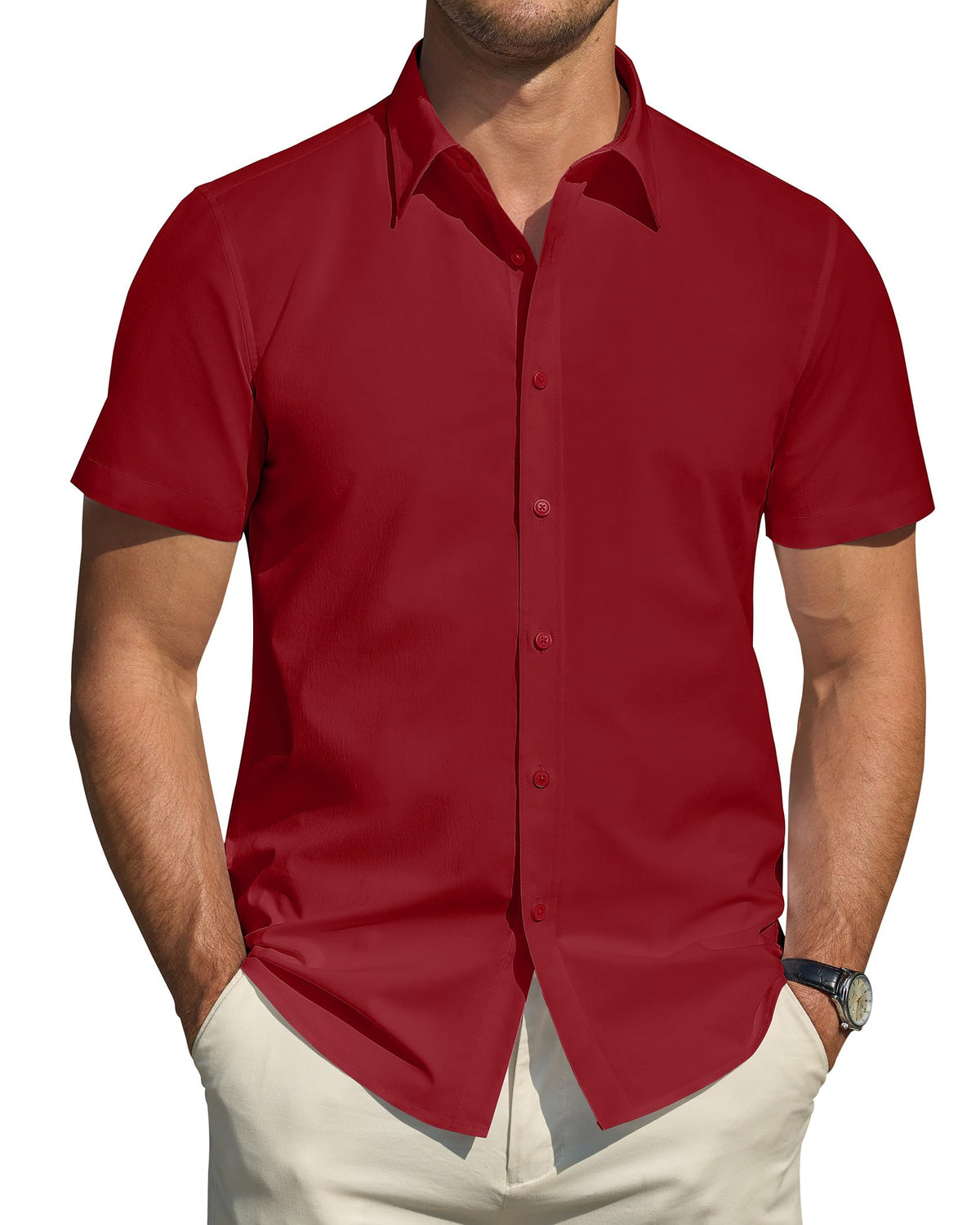 J.VER Men's Short Sleeve Dress Shirts Stretch Stain Shield Casual Button Down Shirts Solid Formal Shirt