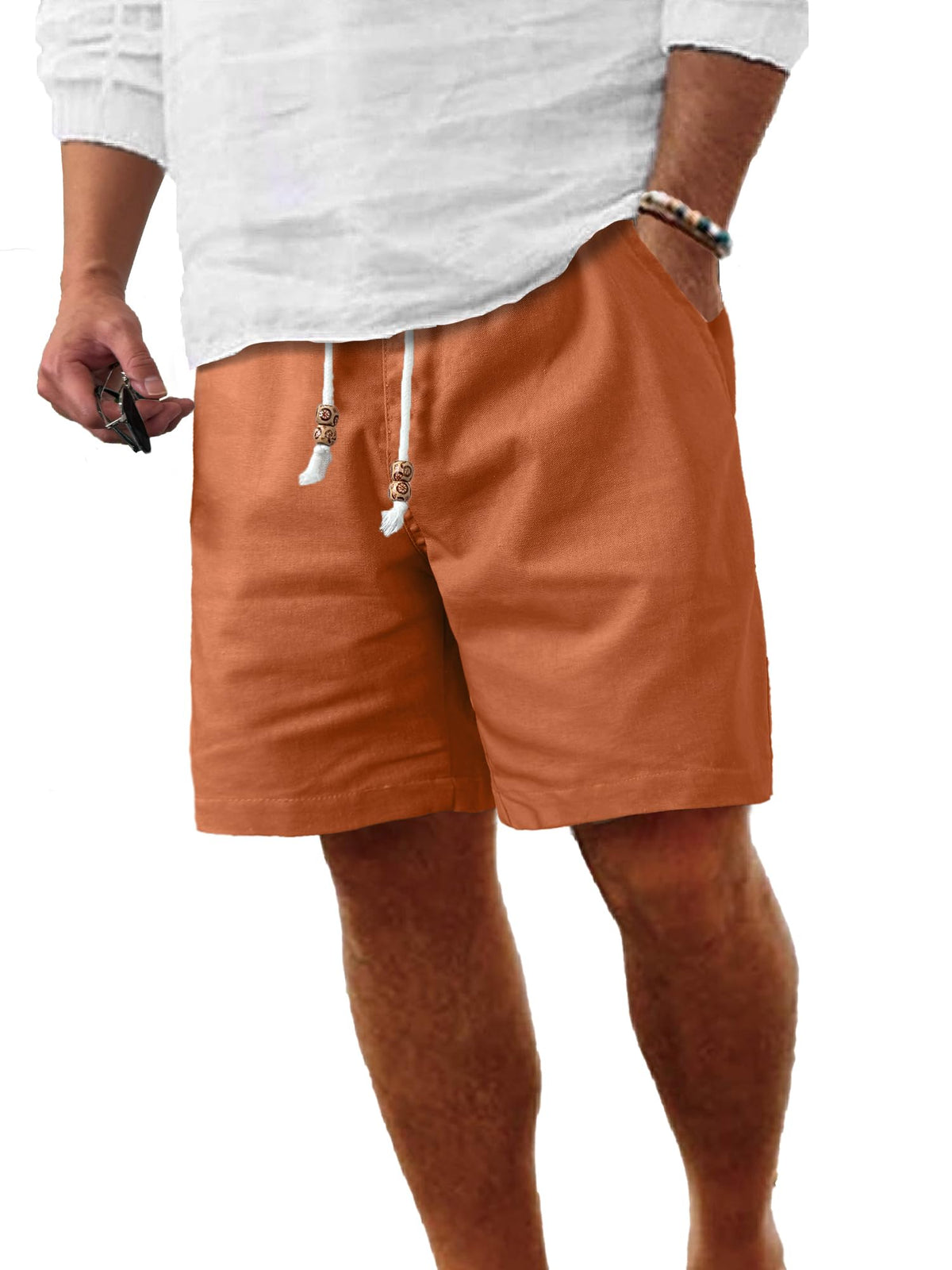 Comdecevis Men's Cotton-Linen Casual Drawstring Shorts