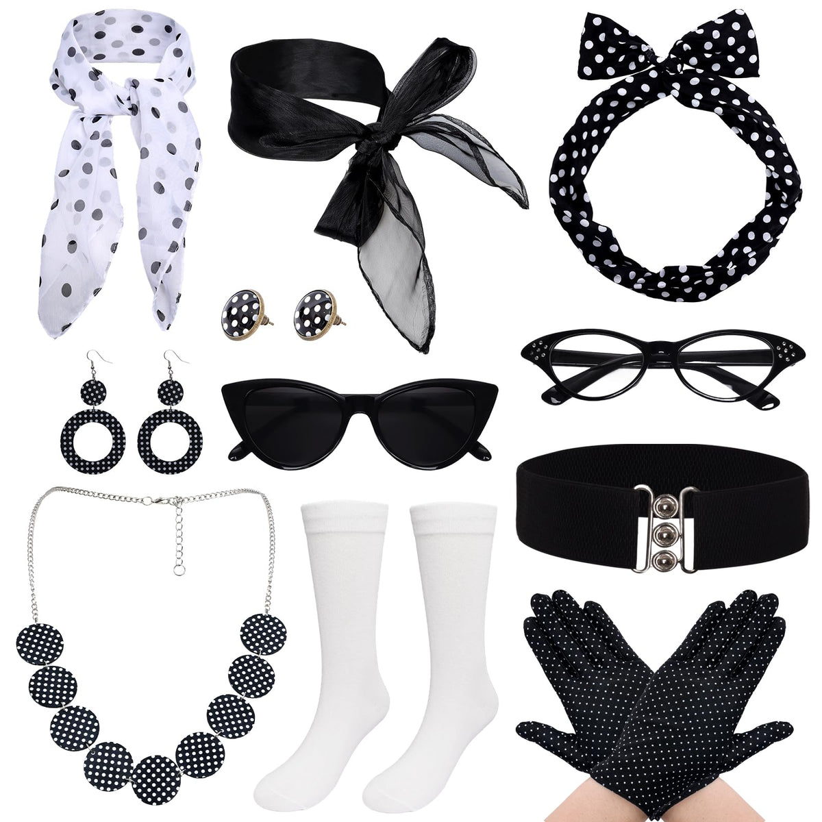 Bcxfbxd Women's 11-Piece 1950s Retro Costume Accessories Set