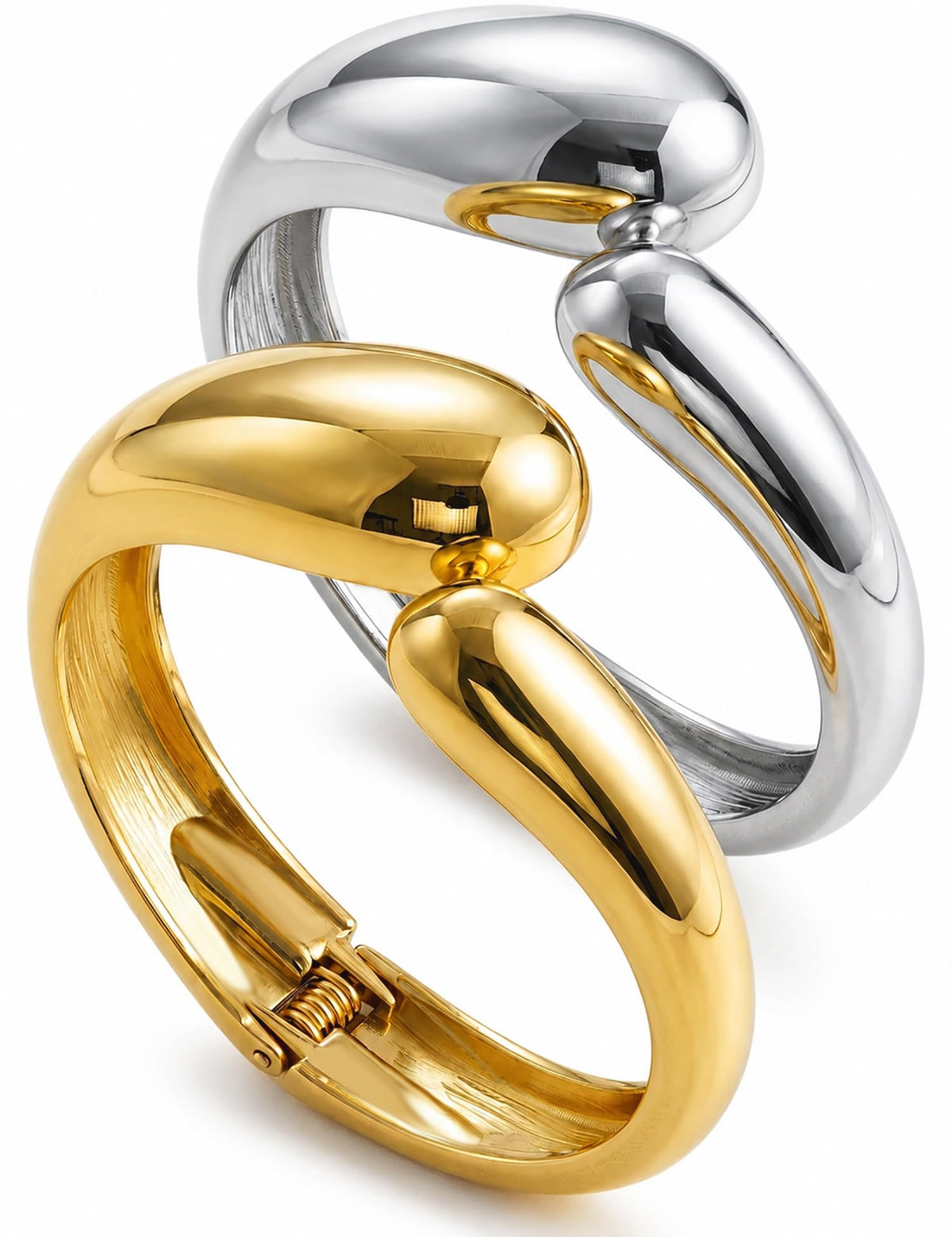 Women's 14K Gold-Plated Stackable Chunky Bangle Bracelet Set