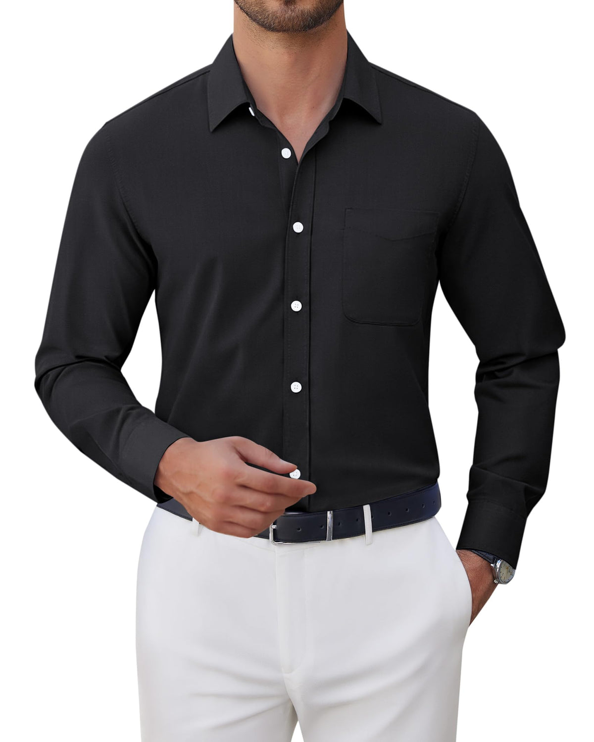 J.VER Oxford Shirts for Men Stretch Button Down Shirts Solid Casual Long Sleeve Dress Shirts with Pocket