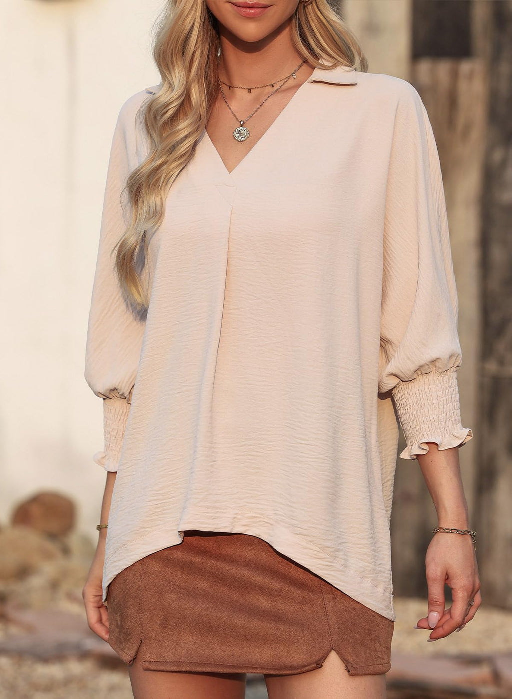 Dokotoo 3/4 Length Sleeve Womens Tops Dressy Blouses Collared Shirts