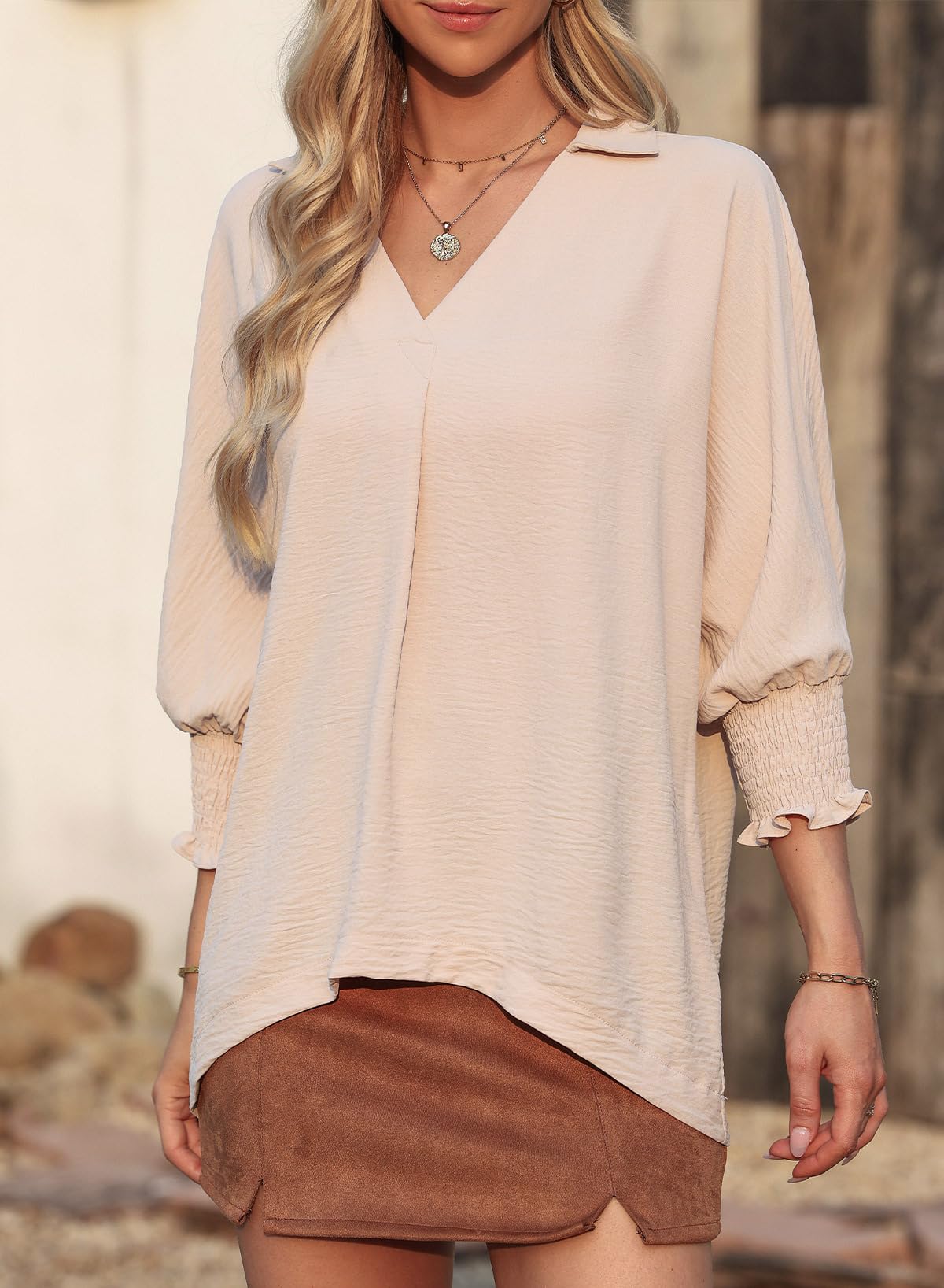 Dokotoo Women's 3/4 Sleeve Collared Dressy Blouse Shirt