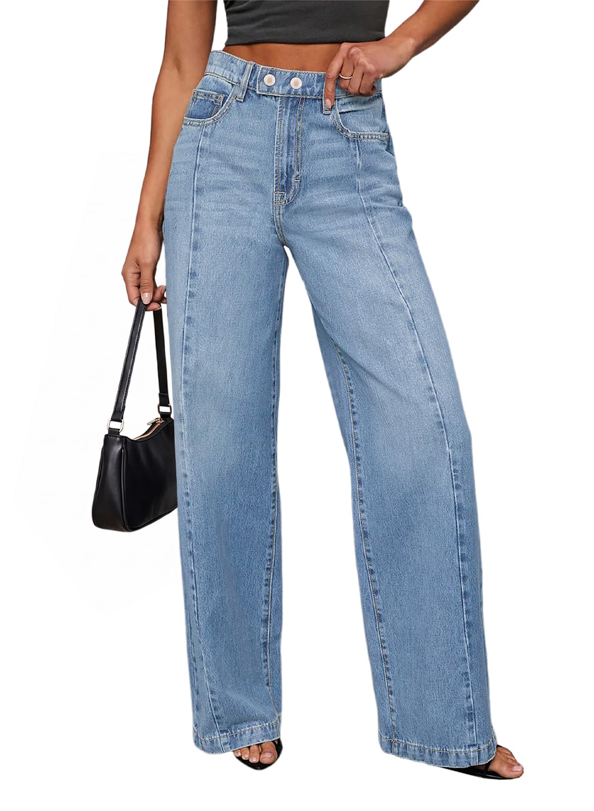 Sidefeel Women's Wide Leg Jeans High Waisted Stretchy Baggy Denim Pants