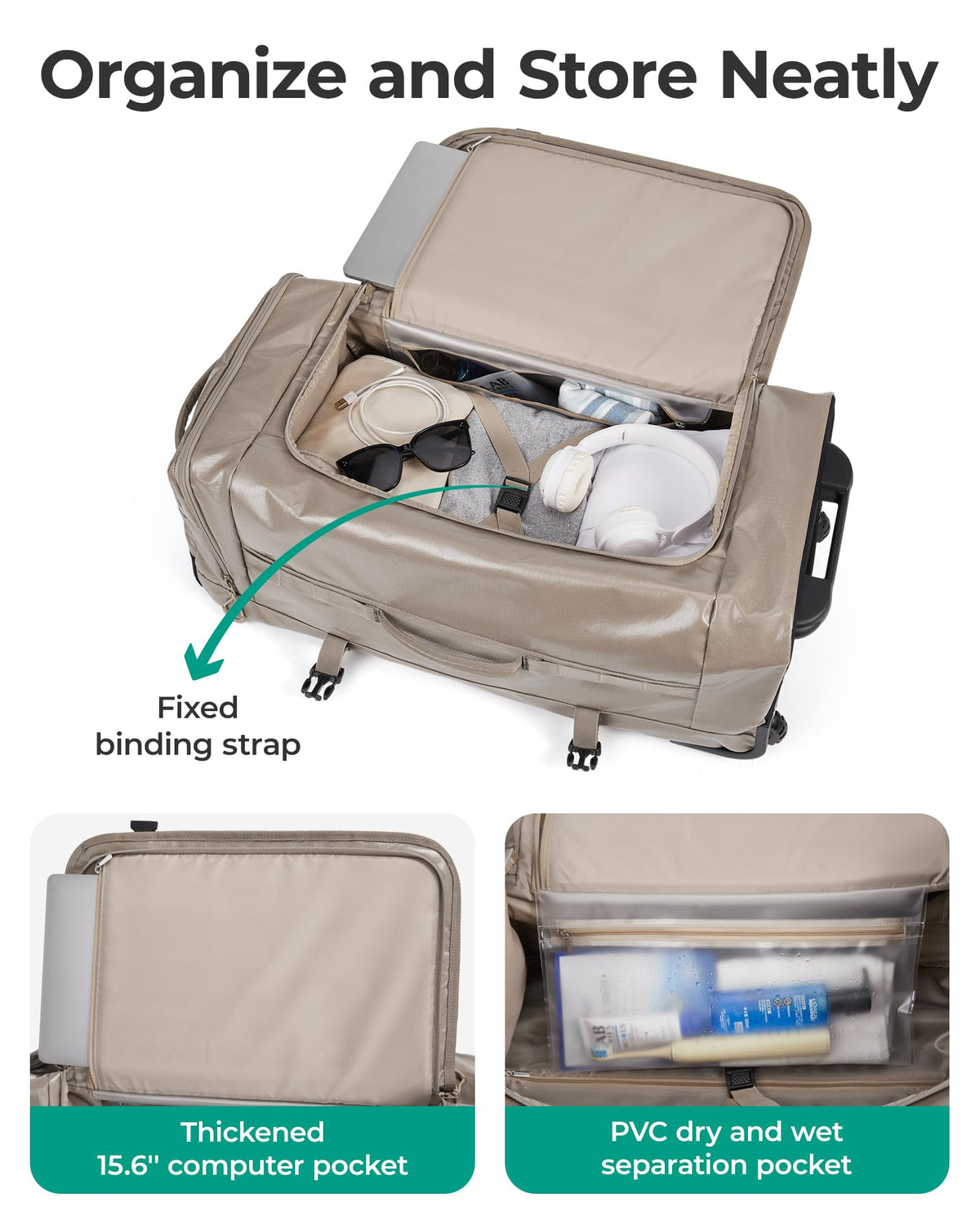BAGSMART Rolling Duffle Bag with Wheels, Travel Duffel Luggage Bag for Men, Water Repellent Heavy Duty for Travel Camp