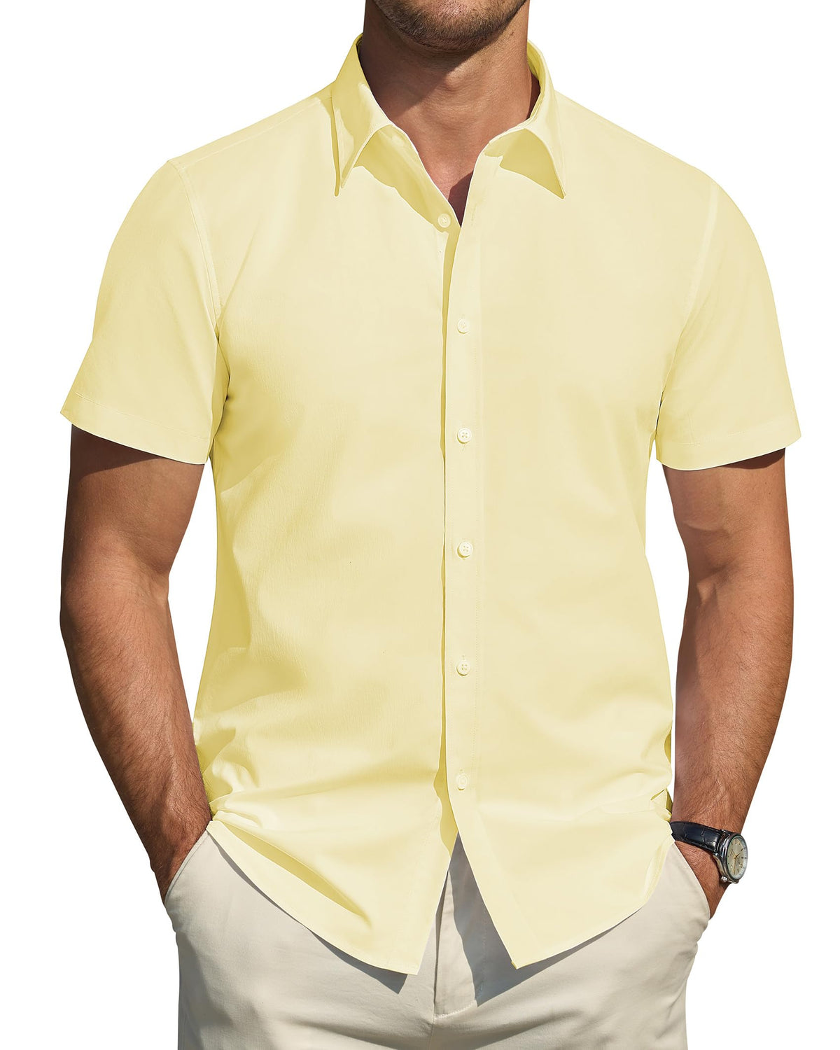 J.VER Men's Short Sleeve Dress Shirts Stretch Stain Shield Casual Button Down Shirts Solid Formal Shirt