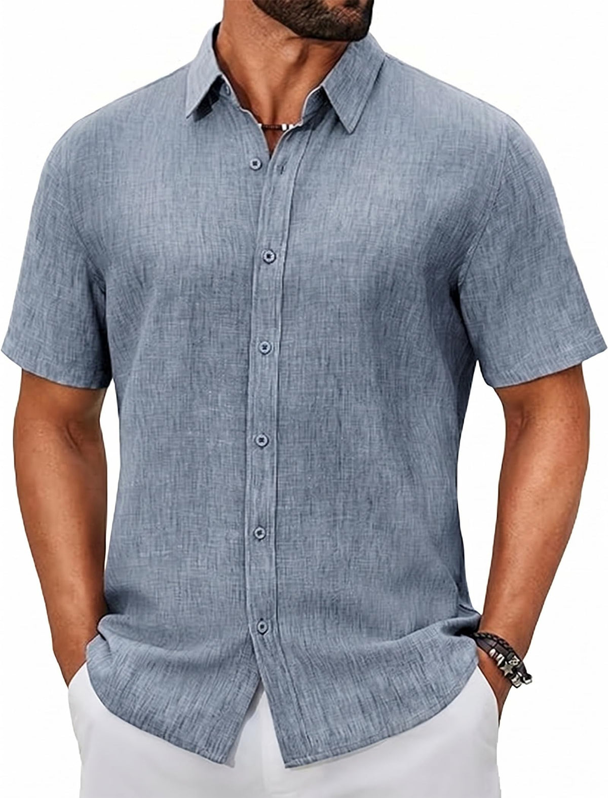 COOFANDY Men's Button Down Shirts Short Sleeve Linen Textured Shirts Casual Summer Beach Shirts