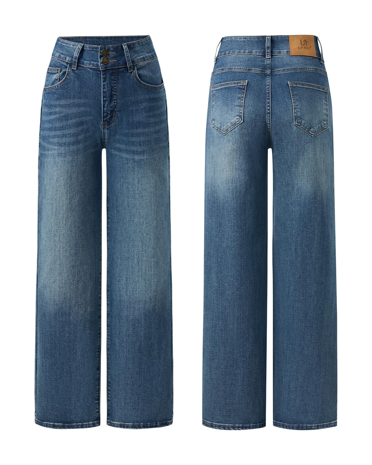 UPNET Women's High-Waisted Stretch Wide-Leg Baggy Jeans