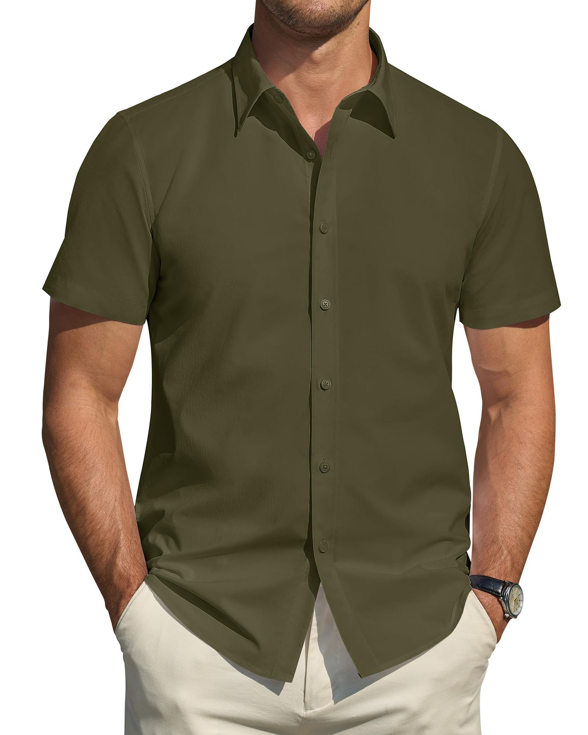 J.VER Men's Short Sleeve Dress Shirts Stretch Stain Shield Casual Button Down Shirts Solid Formal Shirt