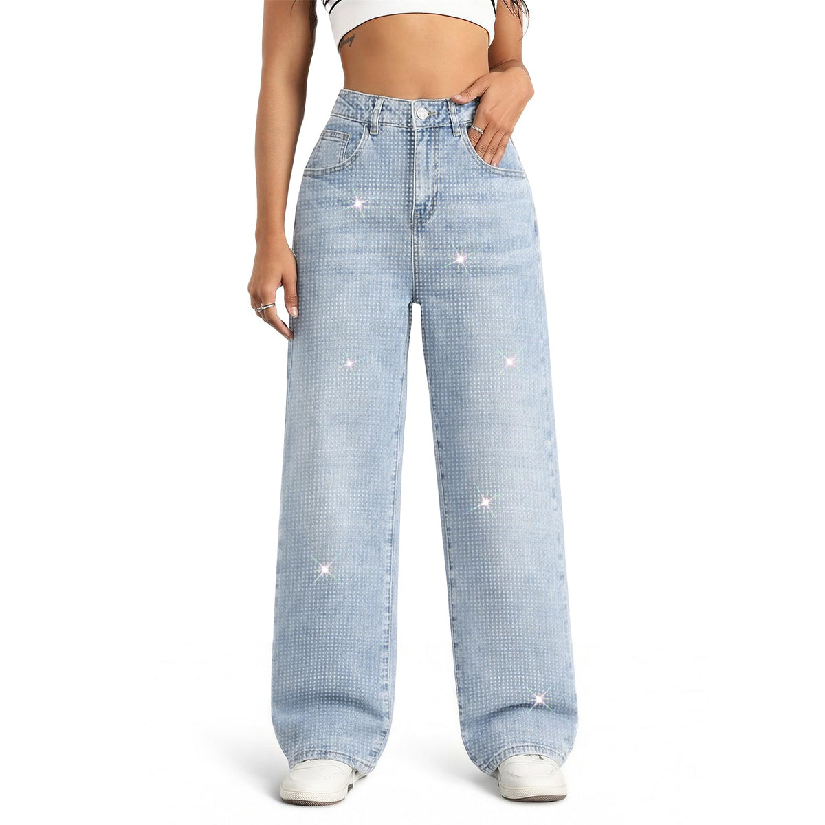 Mars Power Women's High-Waisted Wide-Leg Straight Jeans