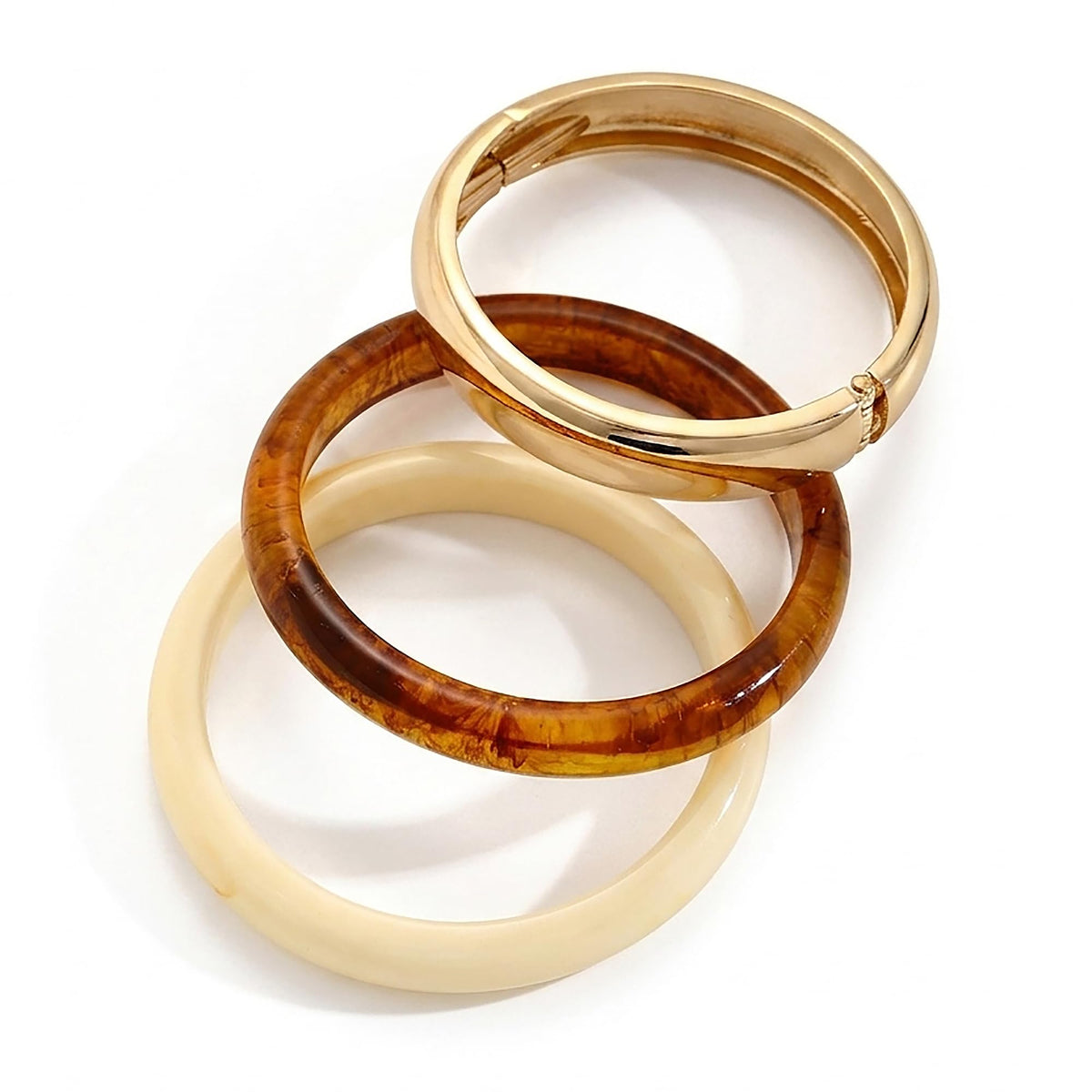 Women's 14K Gold-Plated Stackable Chunky Bangle Bracelet Set
