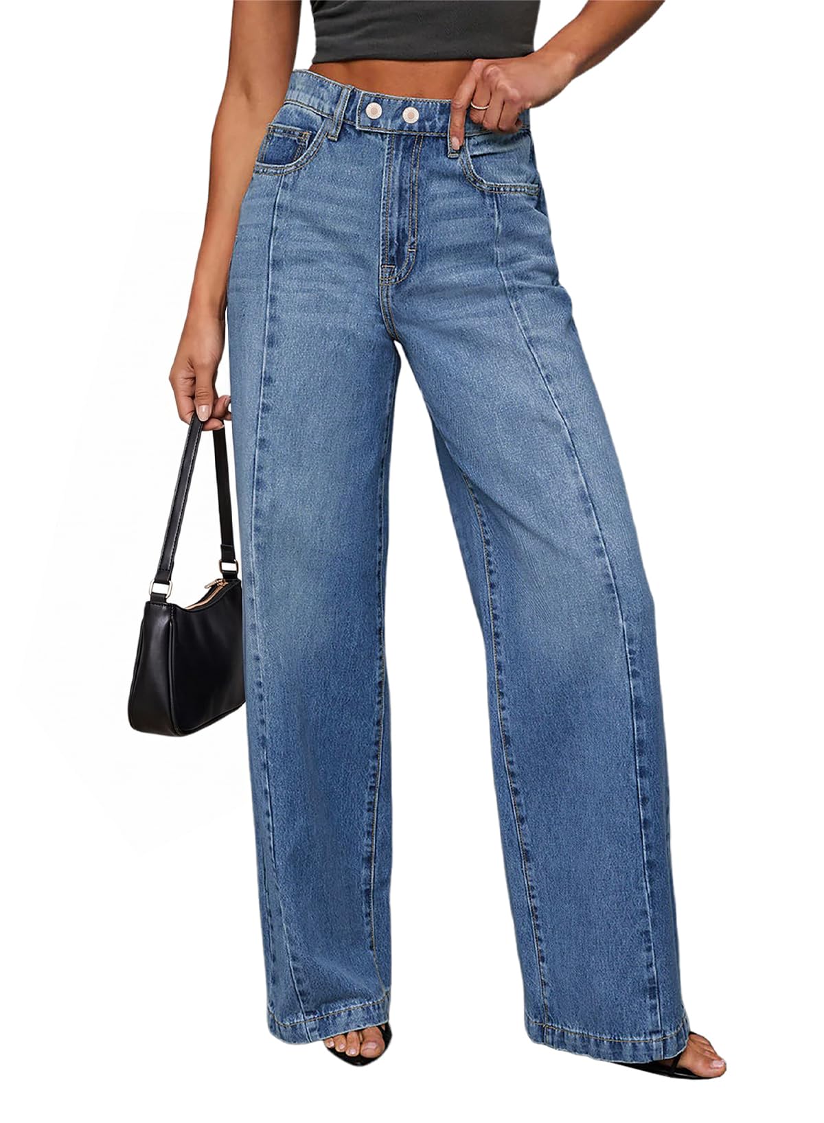 Sidefeel Women's Wide Leg Jeans High Waisted Stretchy Baggy Denim Pants